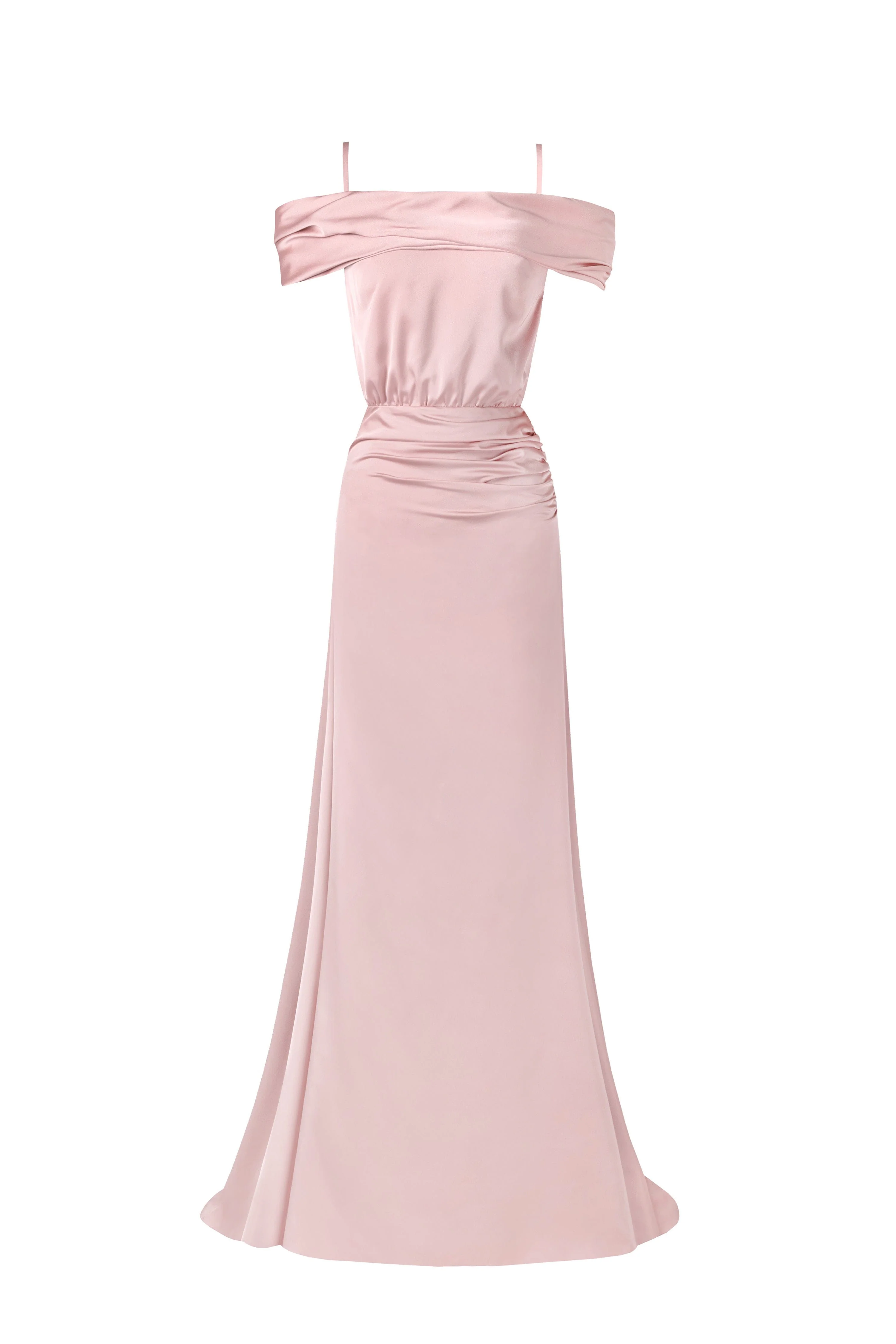 Elegant misty rose off-the-shoulder silk maxi dress - Image 2