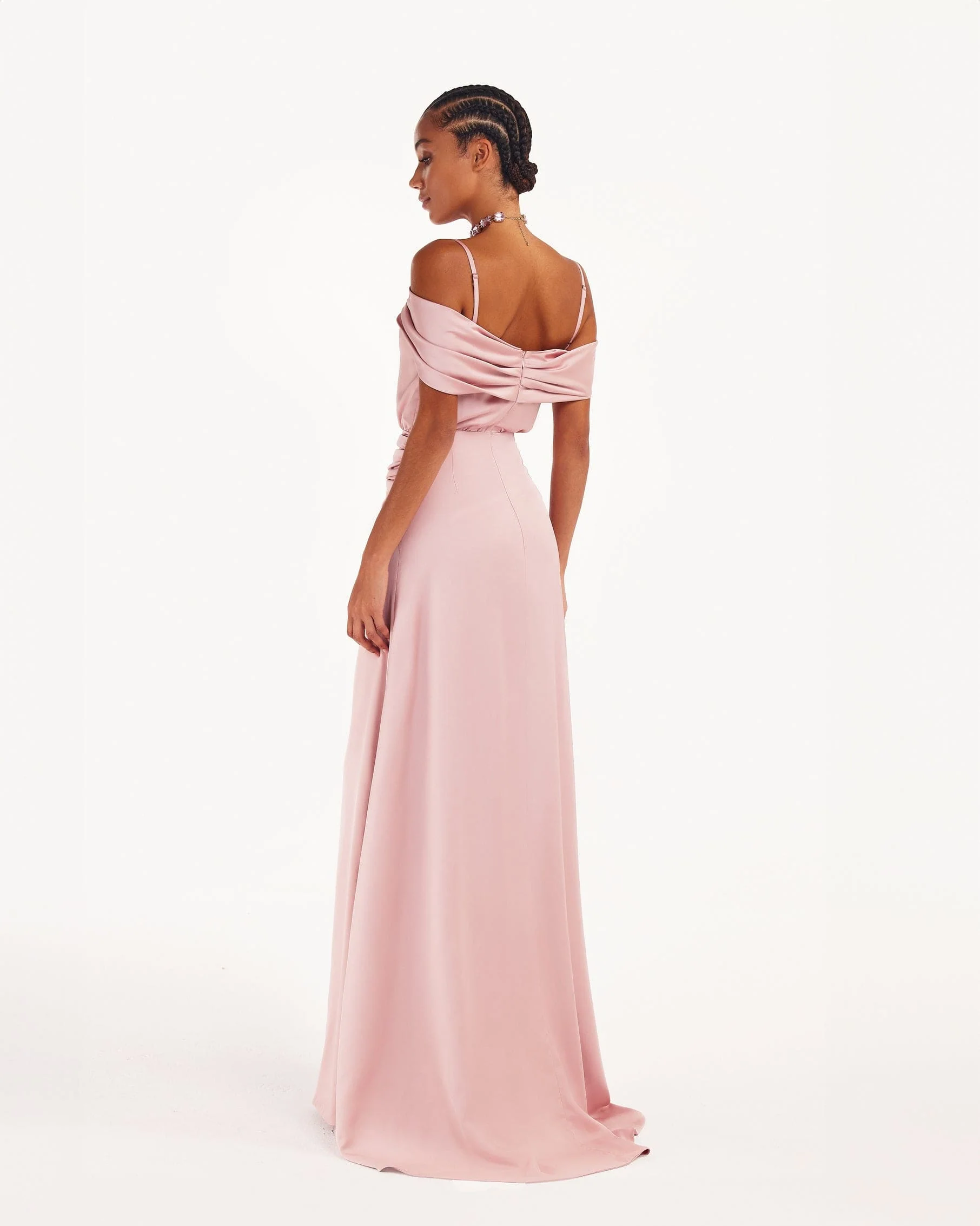 Elegant misty rose off-the-shoulder silk maxi dress - Image 3