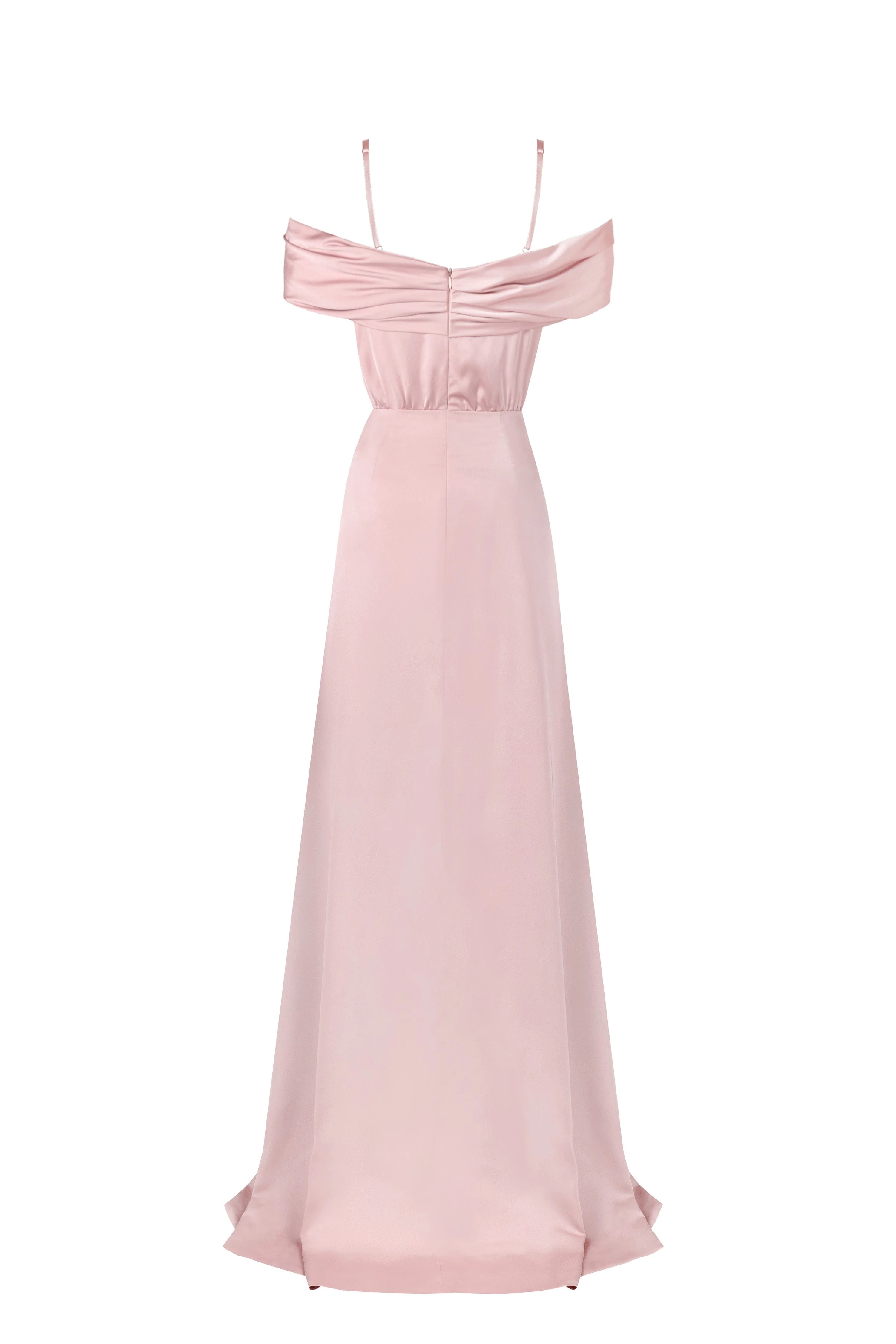 Elegant misty rose off-the-shoulder silk maxi dress - Image 4