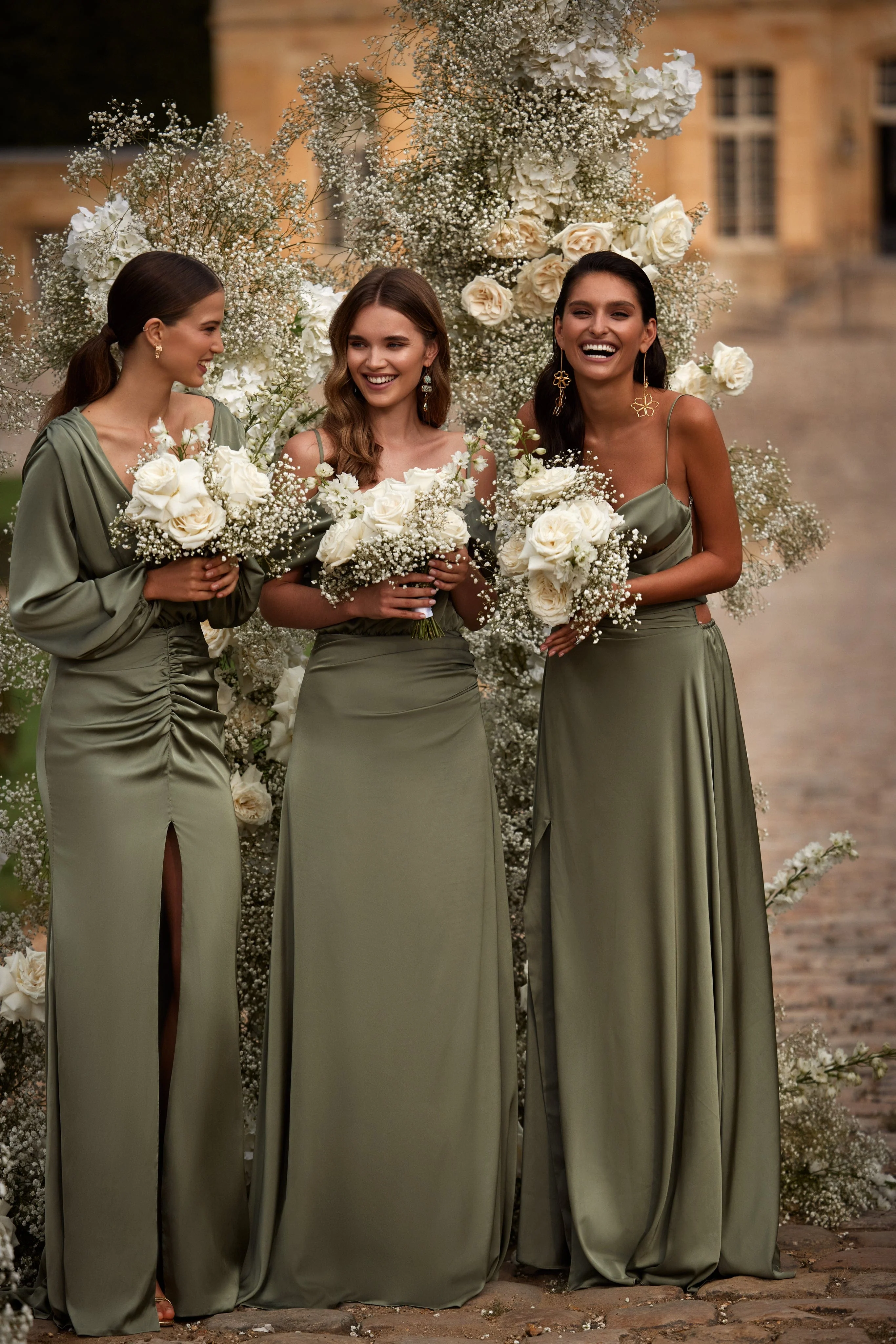 Elegant olive off-the-shoulder silk maxi dress - Image 7