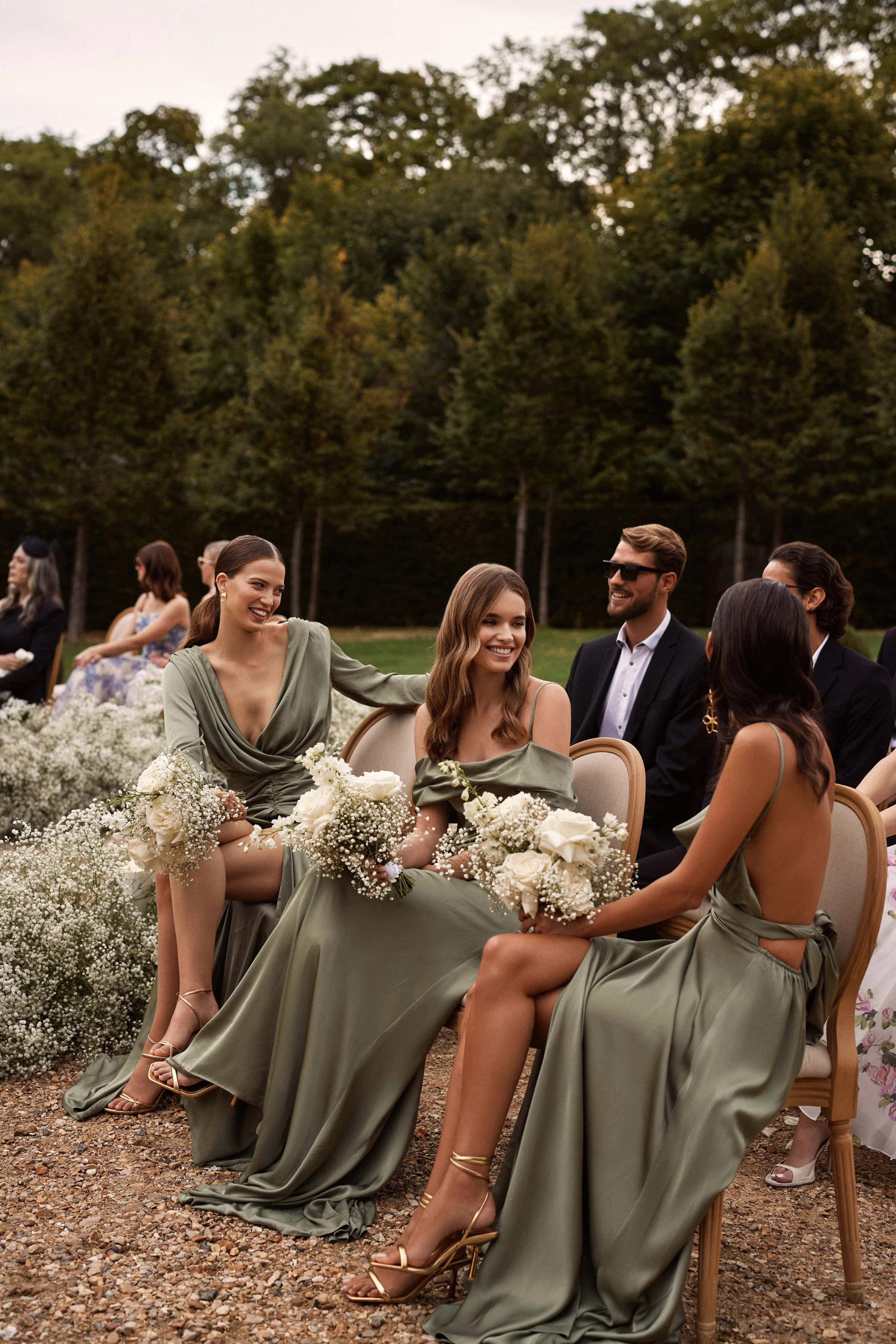 Elegant olive off-the-shoulder silk maxi dress - Image 8