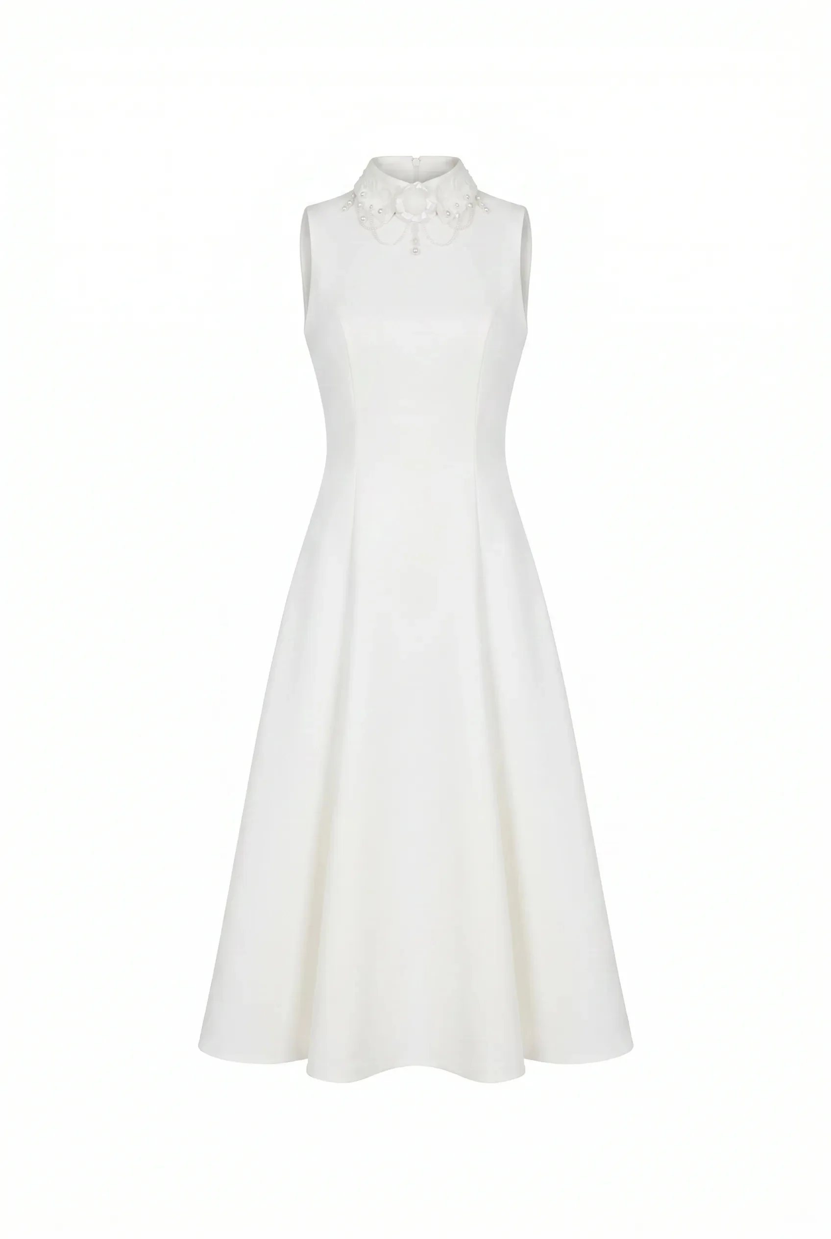 Elegant white midi dress with a high neckline - Image 2