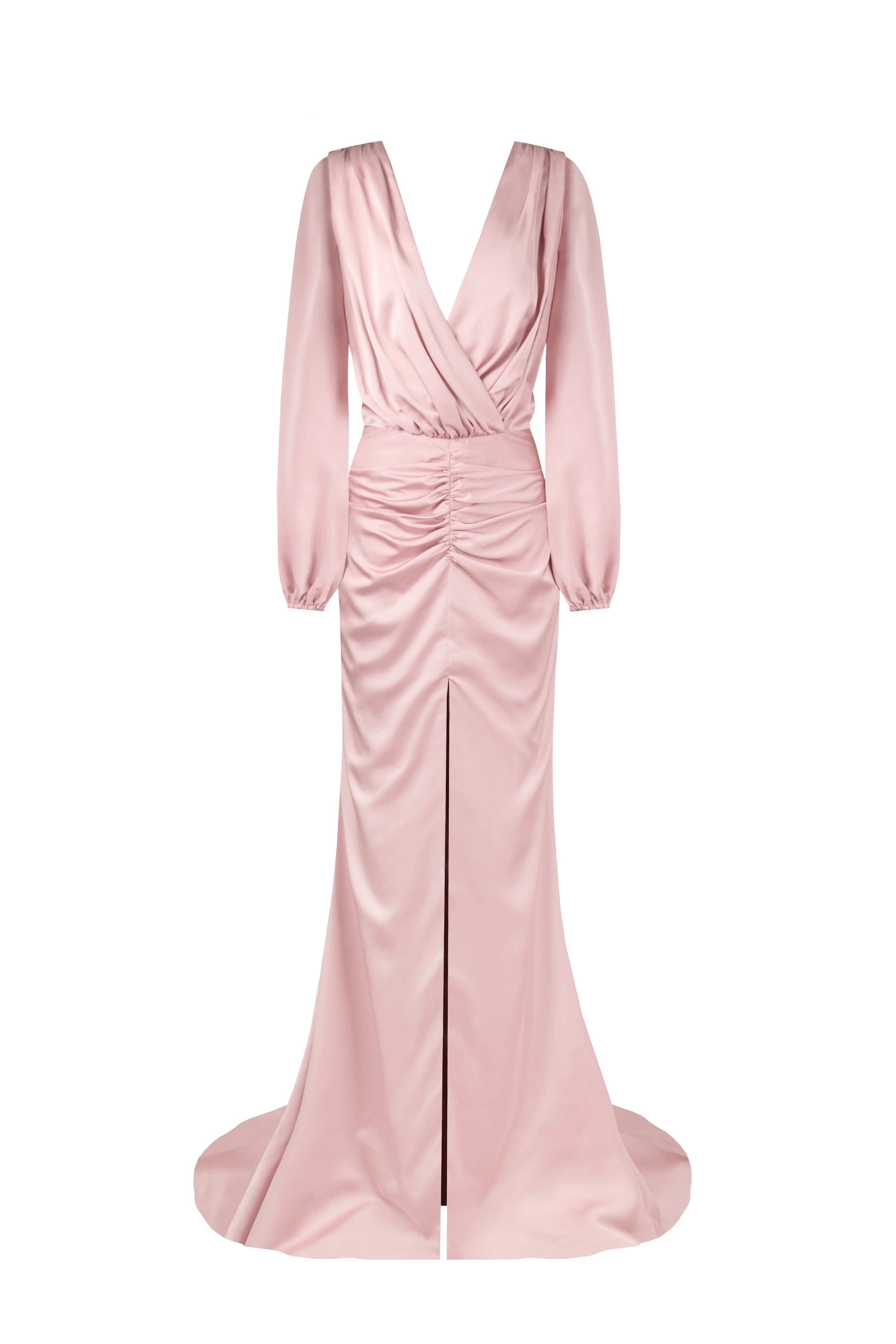 Fancy misty rose silk maxi evening dress - Image 2