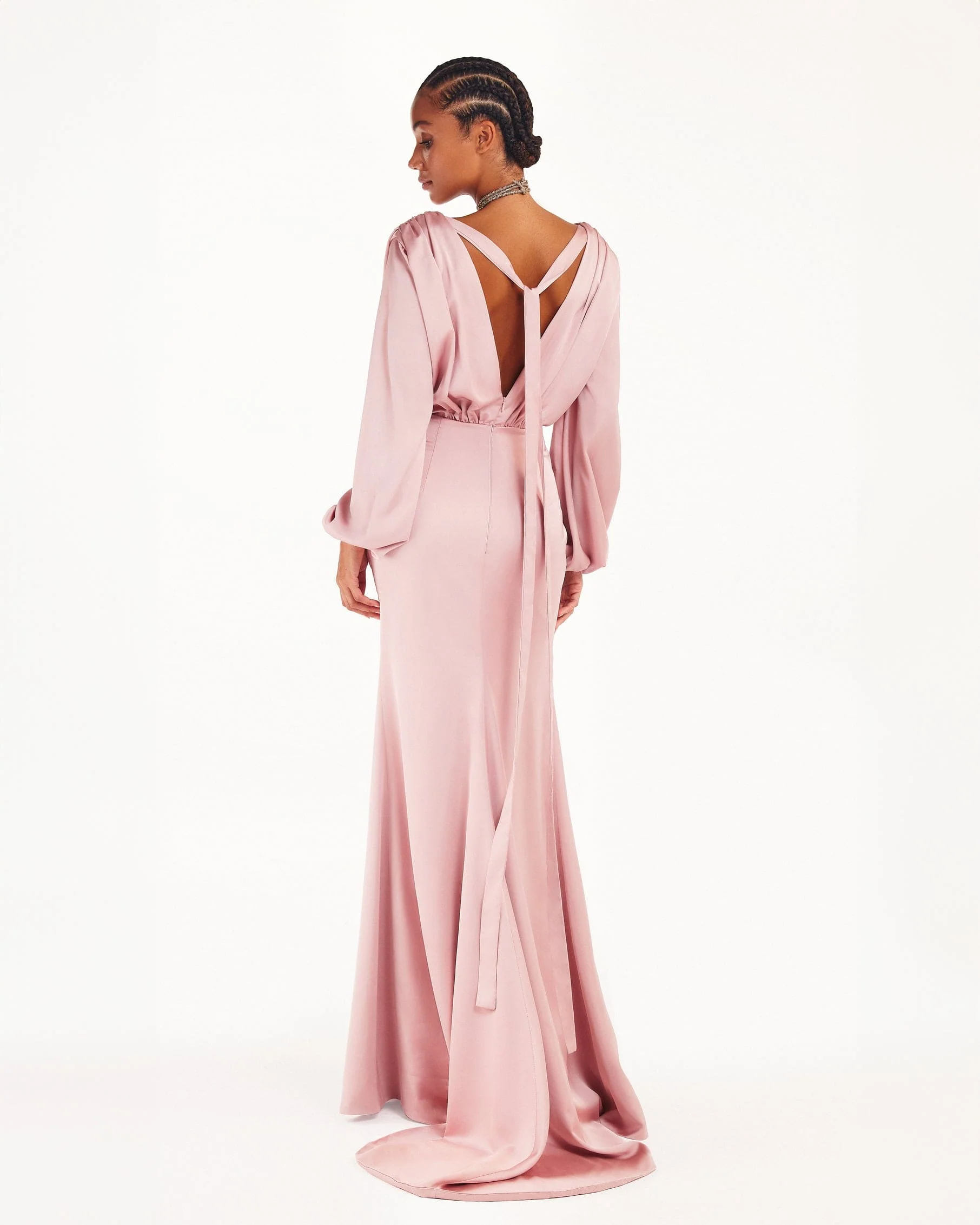 Fancy misty rose silk maxi evening dress - Image 3
