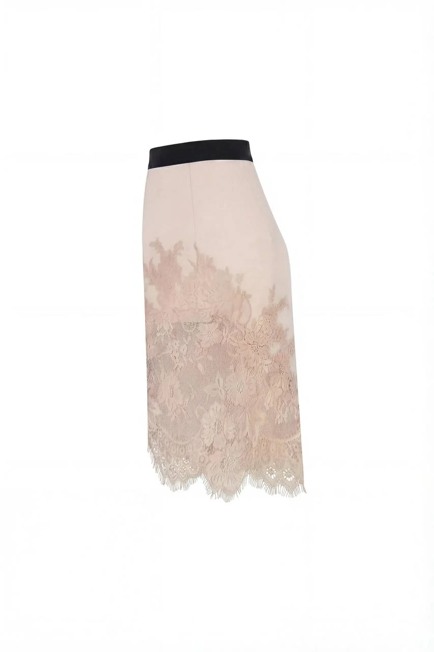 Fitted beige mini skirt adorned with lace, Parisienne - Image 6