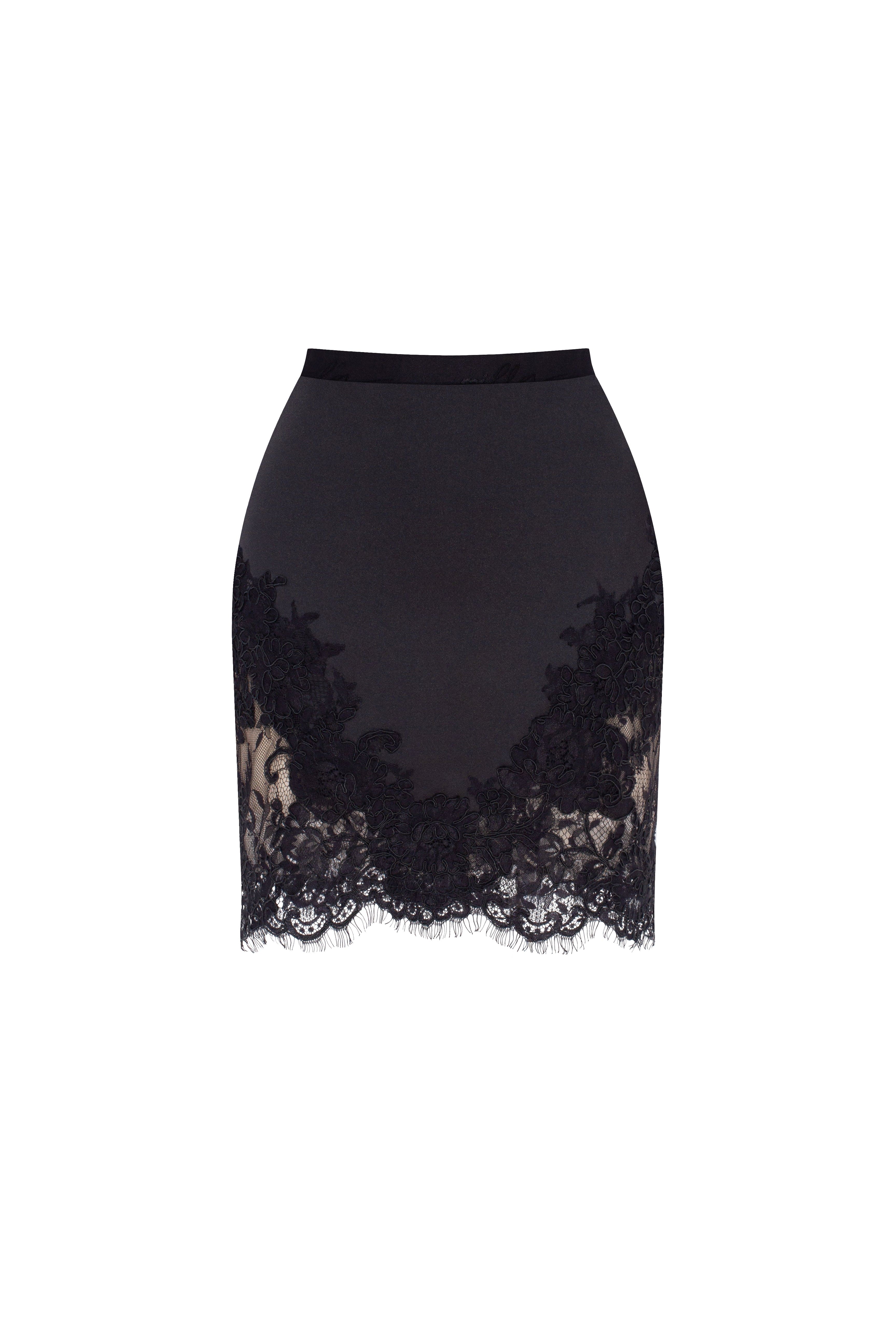 Fitted obsidian mini skirt adorned with lace, Parisienne - Image 2