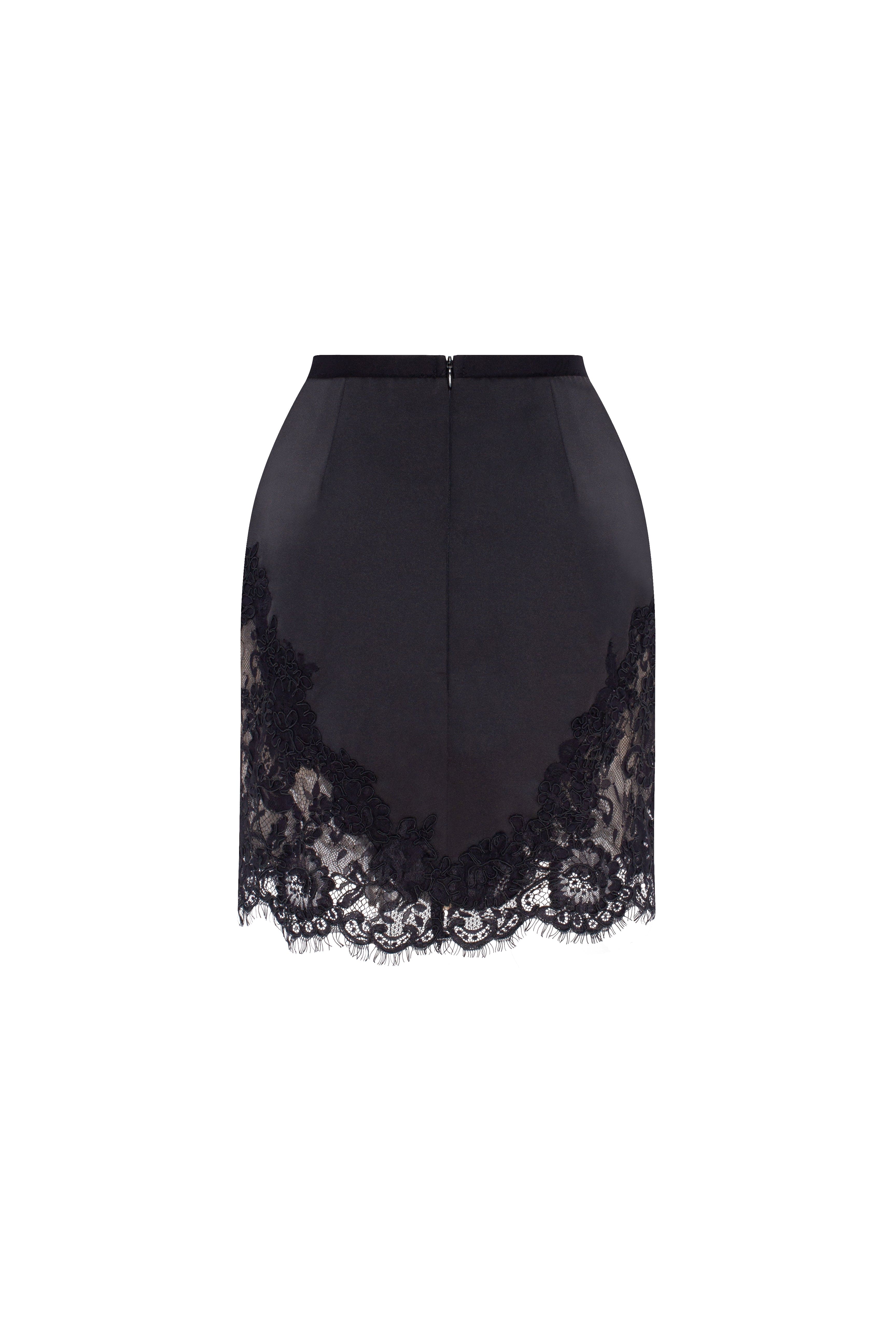 Fitted obsidian mini skirt adorned with lace, Parisienne - Image 4