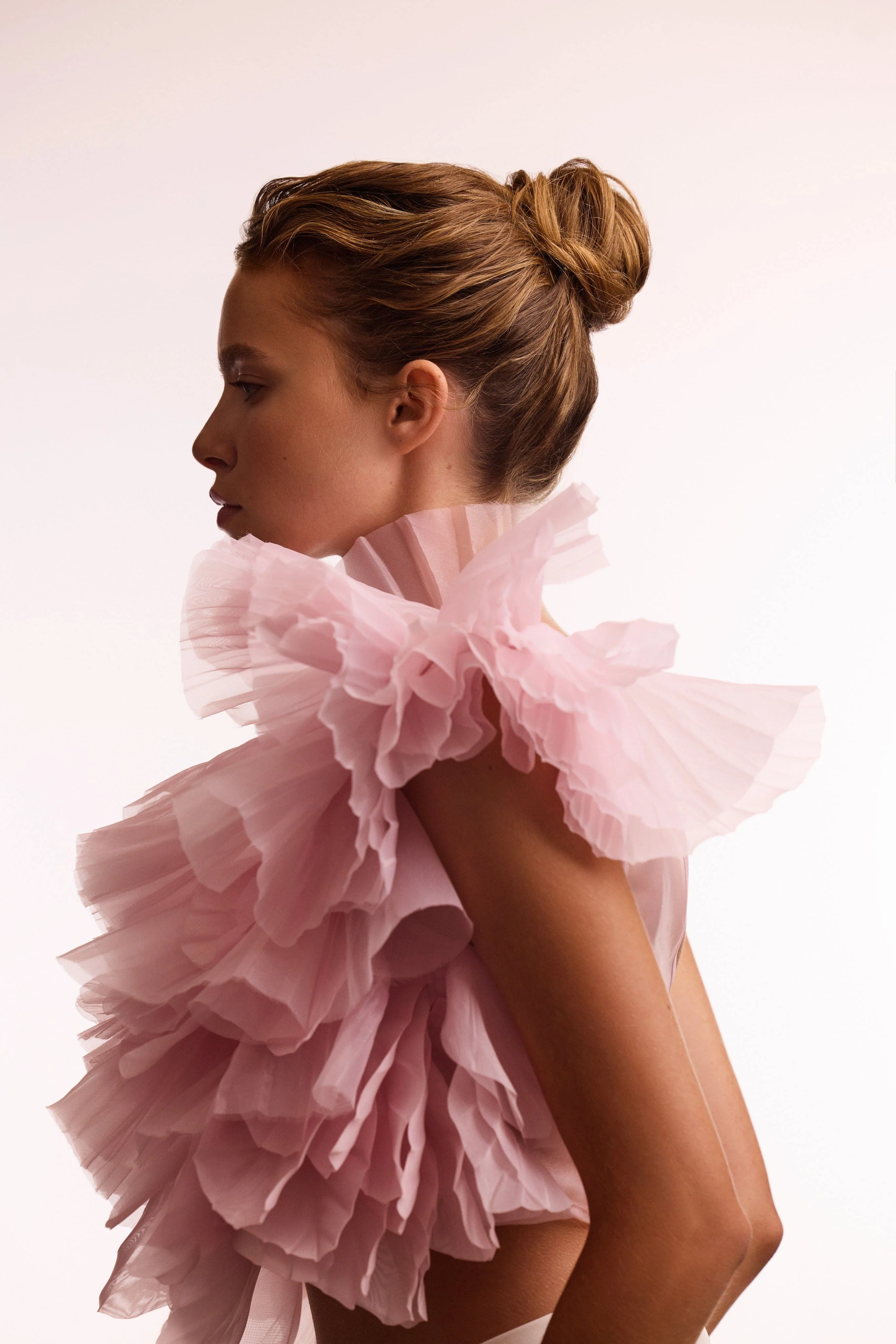 Flirty ruffled one-shoulder organza pink top, Midnight Walk - Image 7