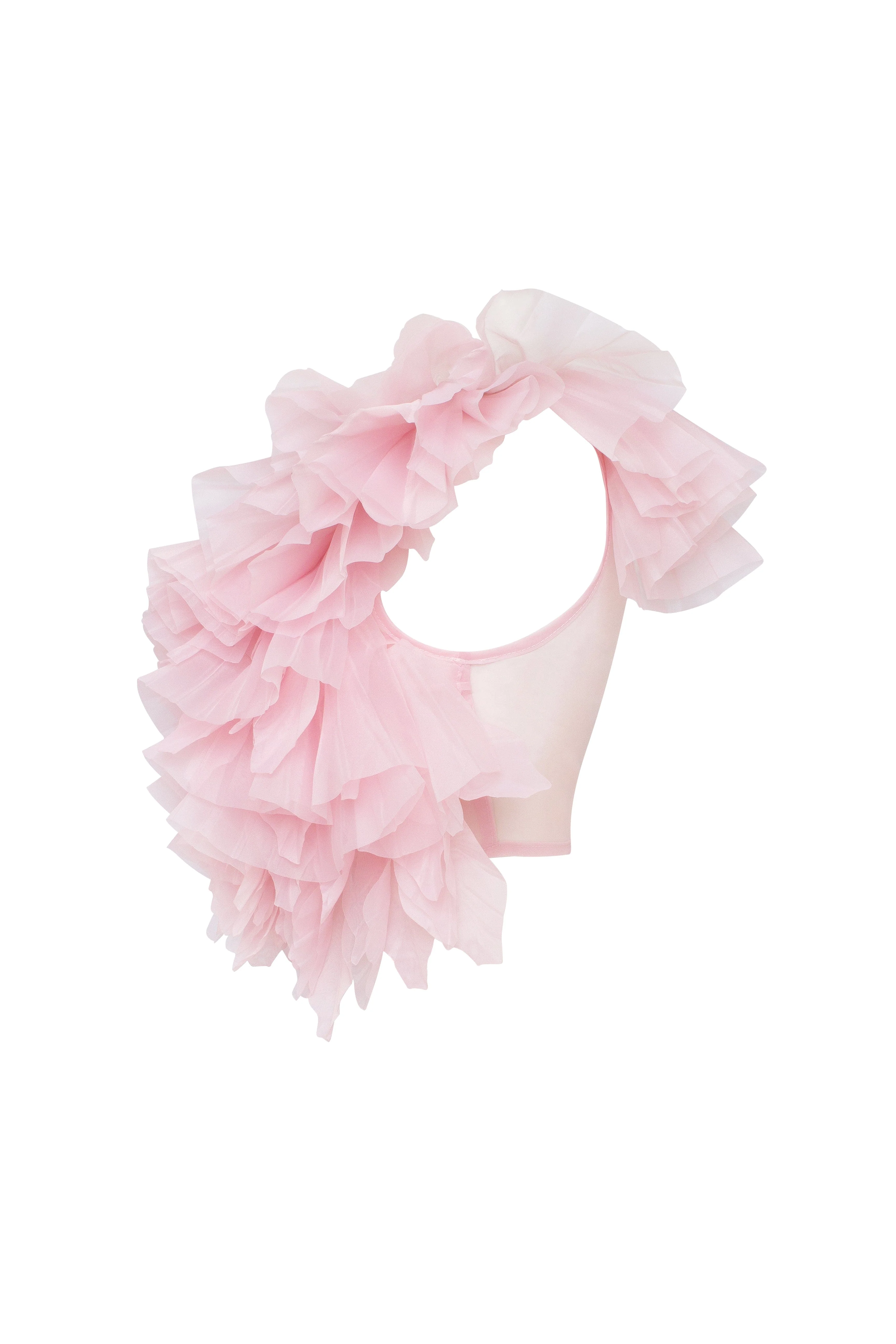 Flirty ruffled one-shoulder organza pink top, Midnight Walk - Image 8