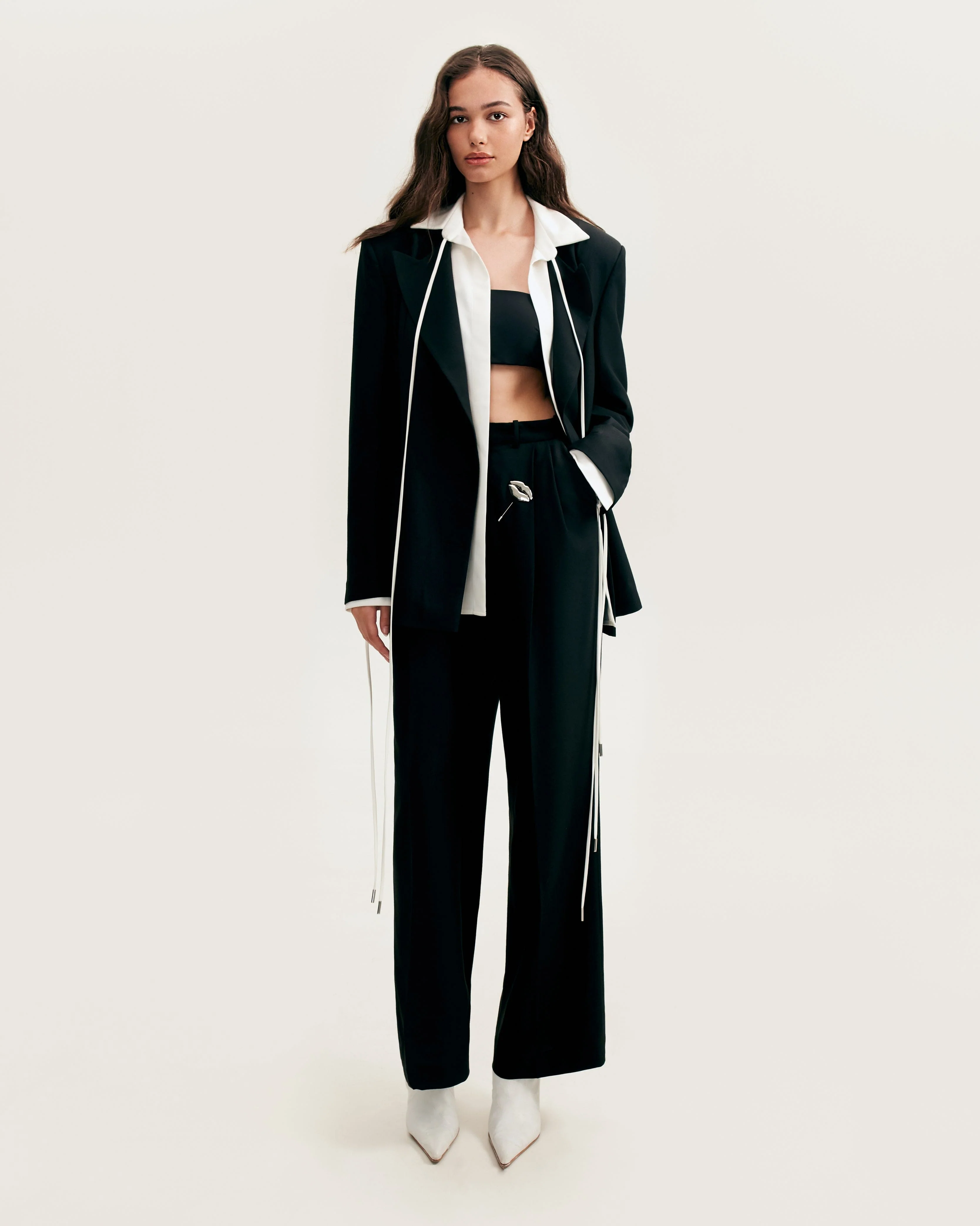 Front-tie satin blouse in white, Xo Xo - Image 3