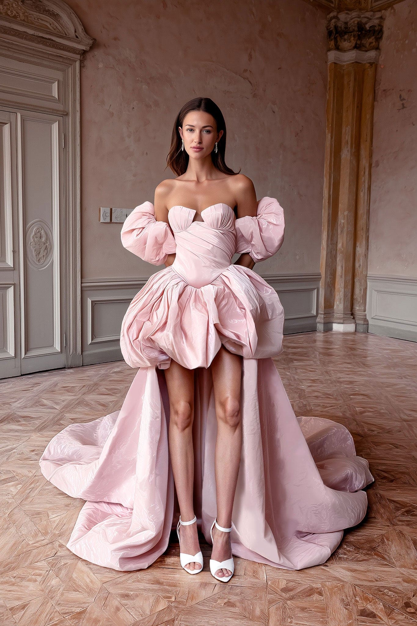 Glamorous taffeta mermaid dress in glossy pink