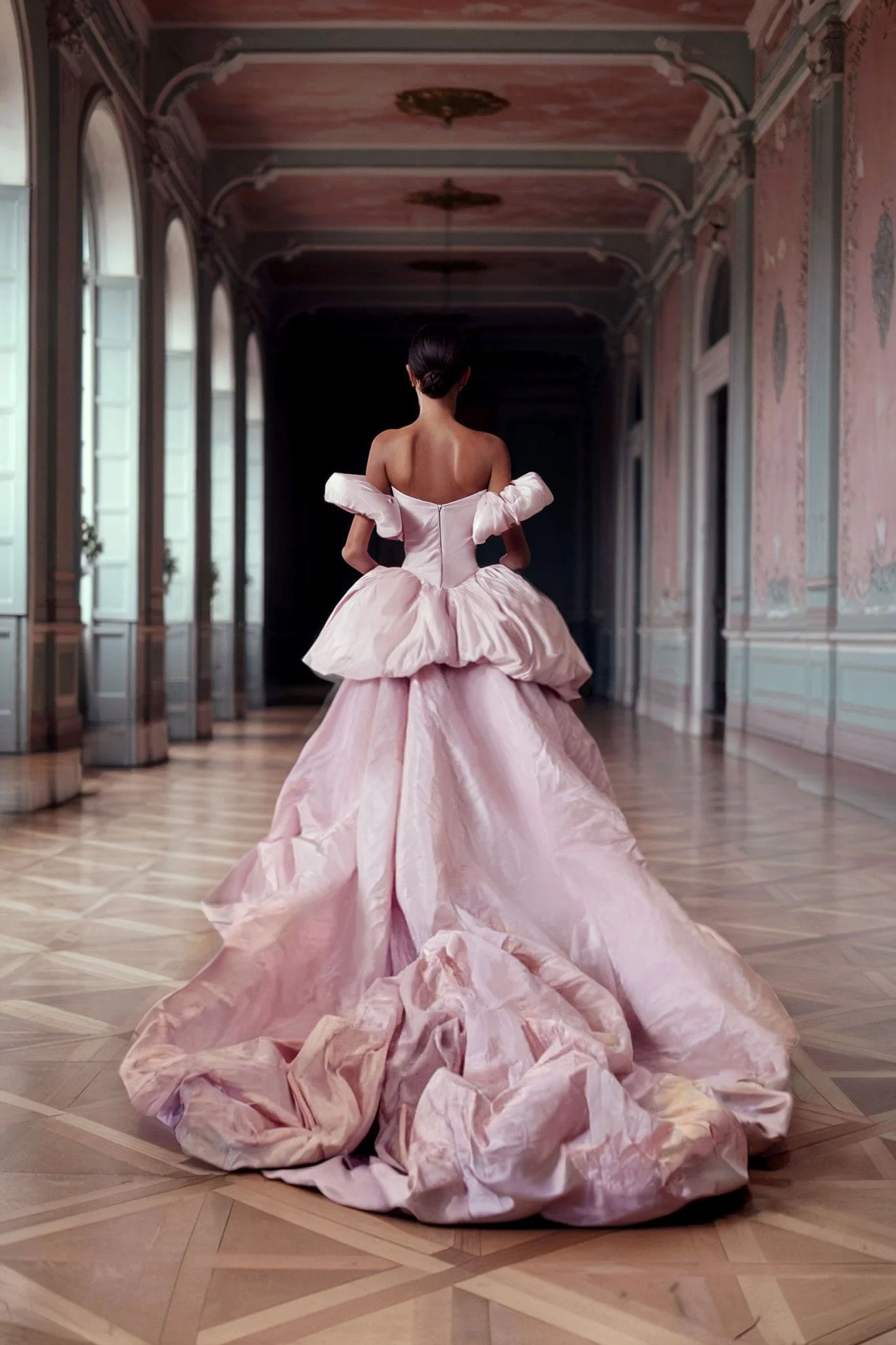 Glamorous taffeta mermaid dress in glossy pink - Image 2