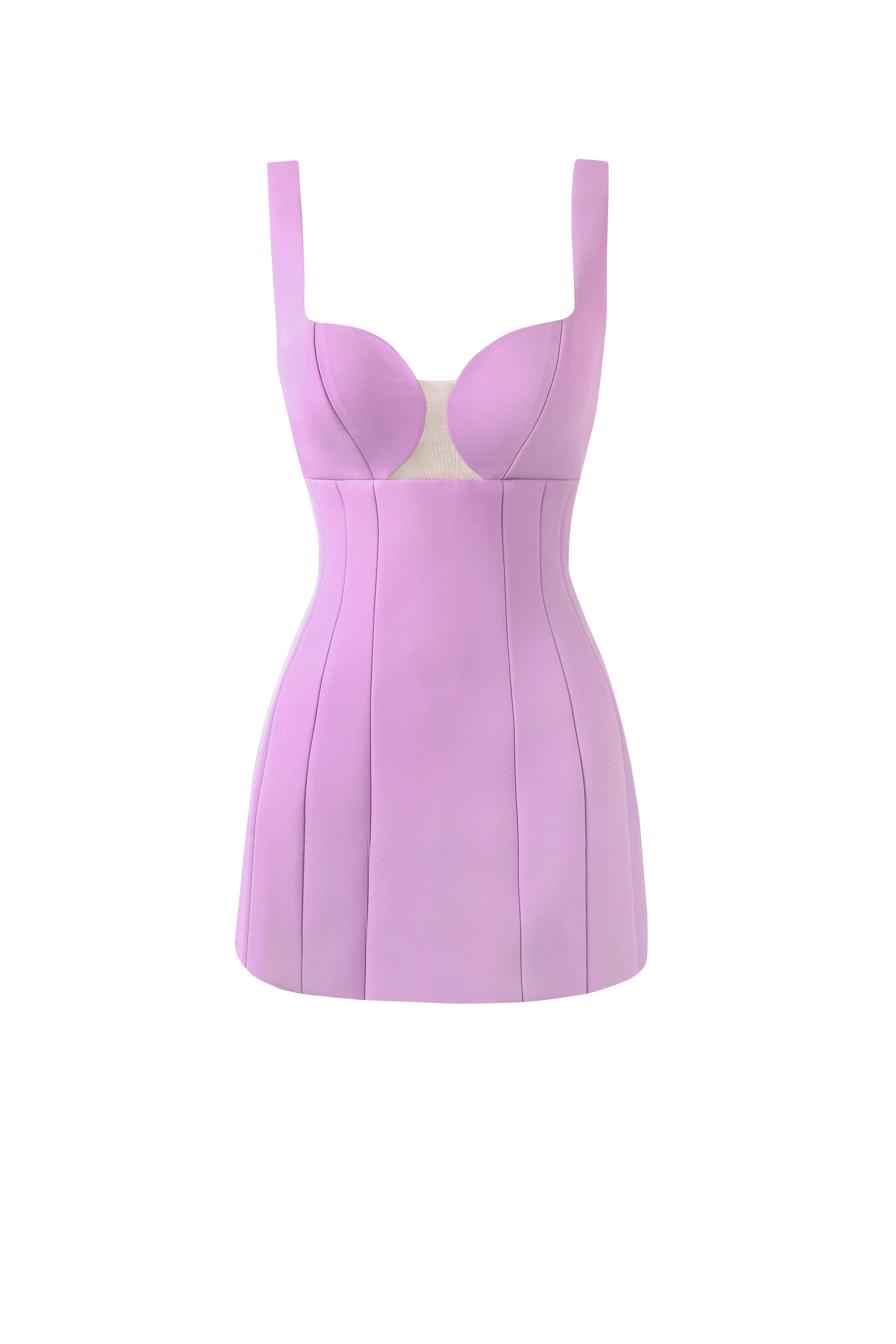 Glossy ultra mini dress in lavender with cutouts - Image 2
