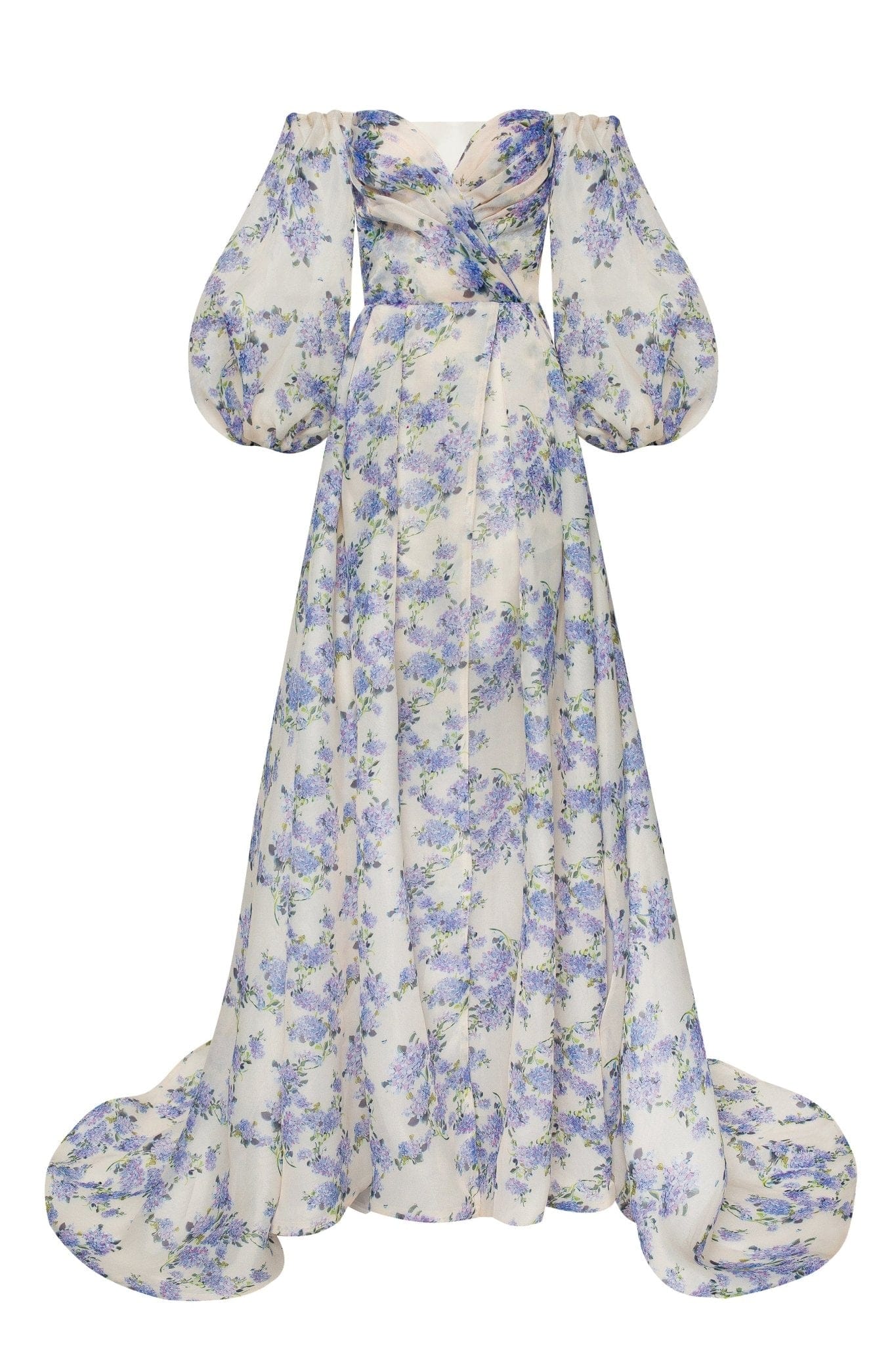 Hydrangea Elegant floral puff sleeve maxi dress - Image 2