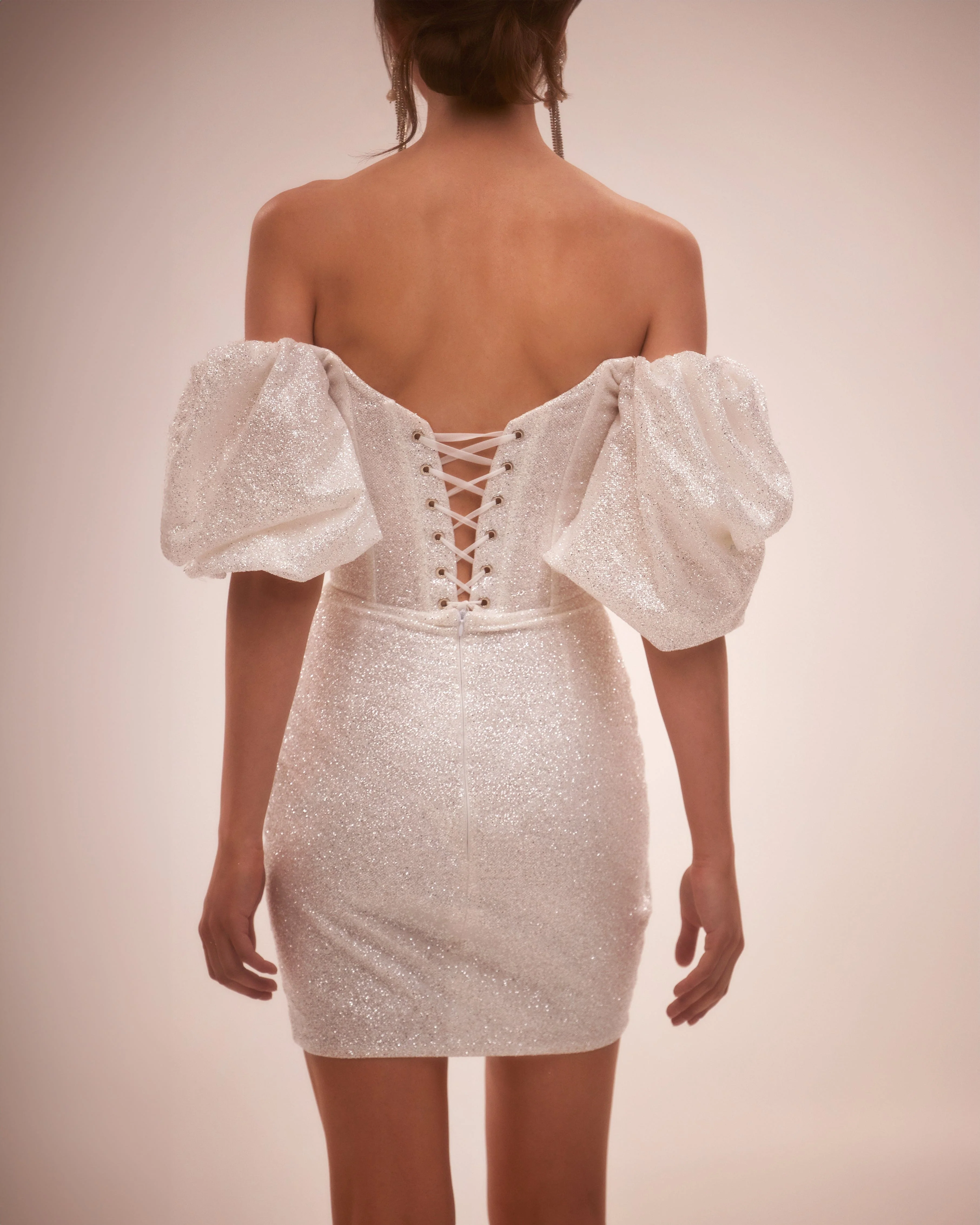 White Cute mini dress with doll sleeves - Image 3