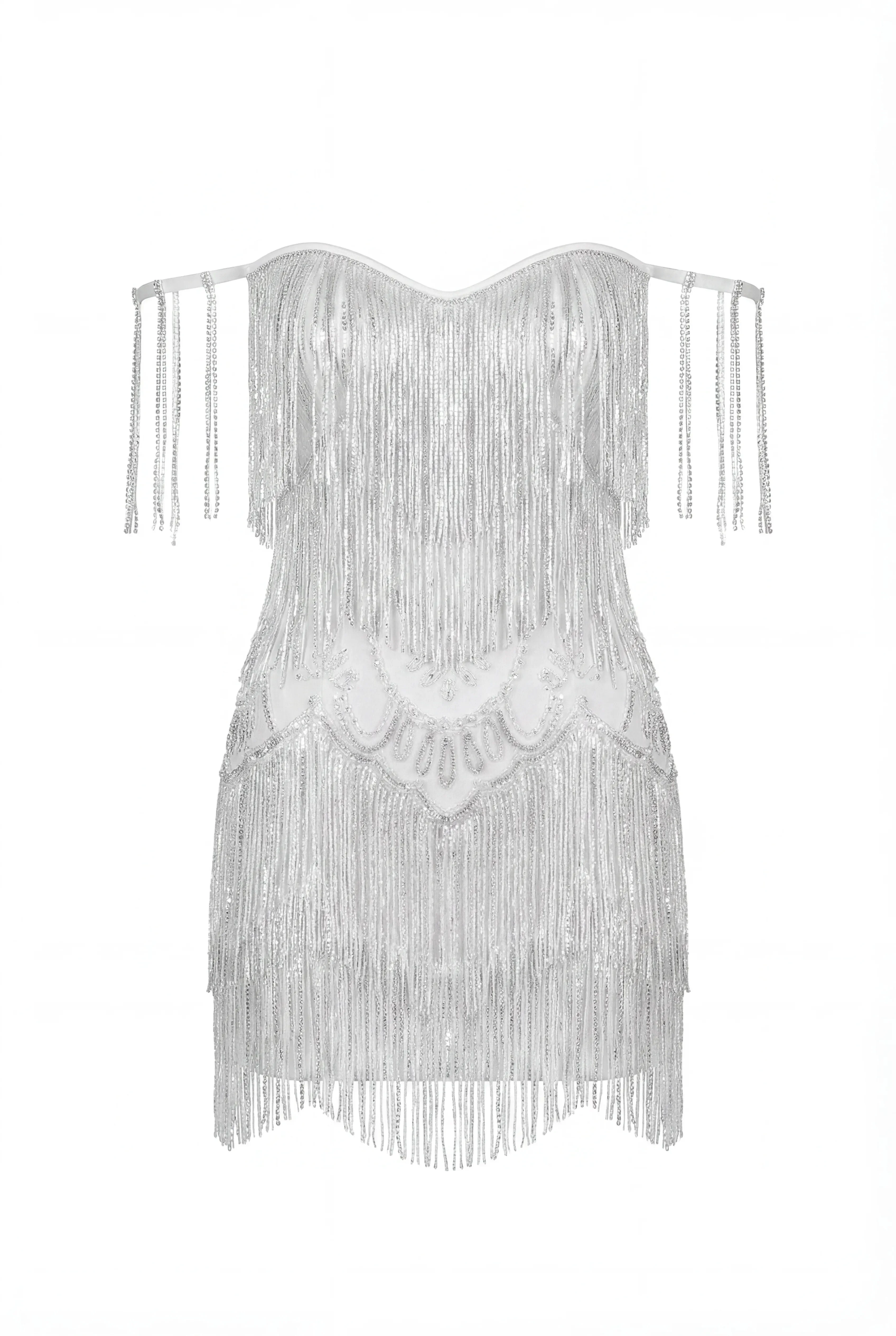 Ivory Mini Dress with Silver Fringe - Image 2