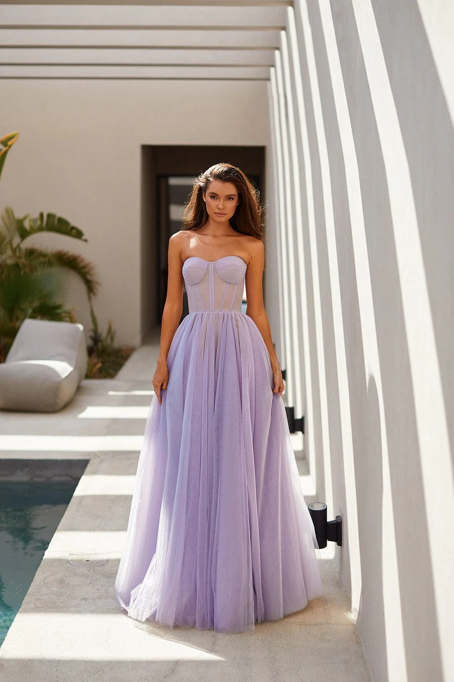 Lavender Tulle Maxi Dress with a Corset Bustier - Image 4
