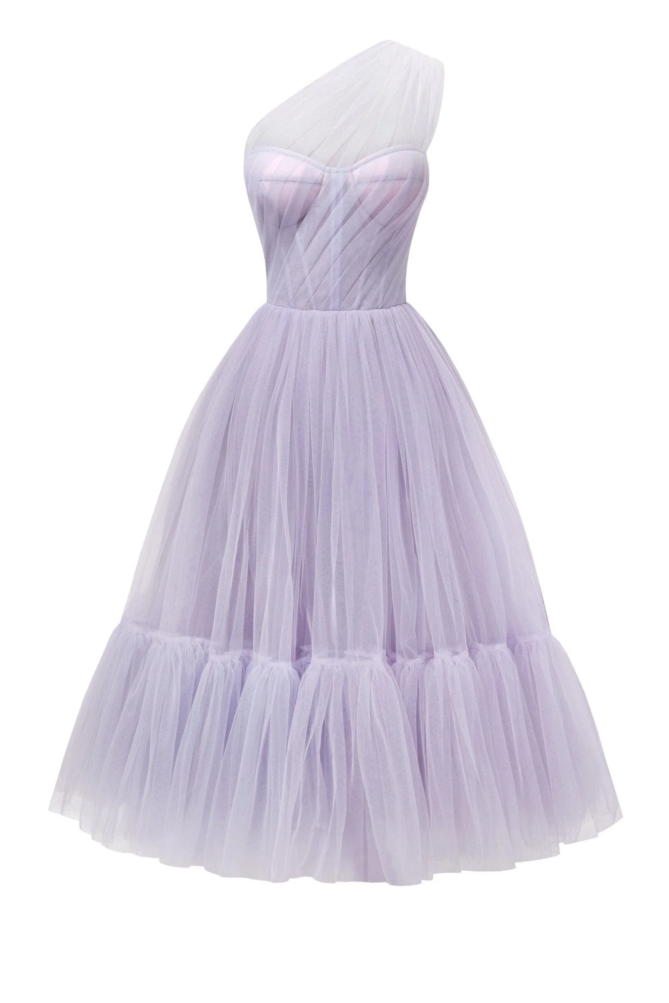 Lavender One-Shoulder Cocktail Tulle Dress - Image 2