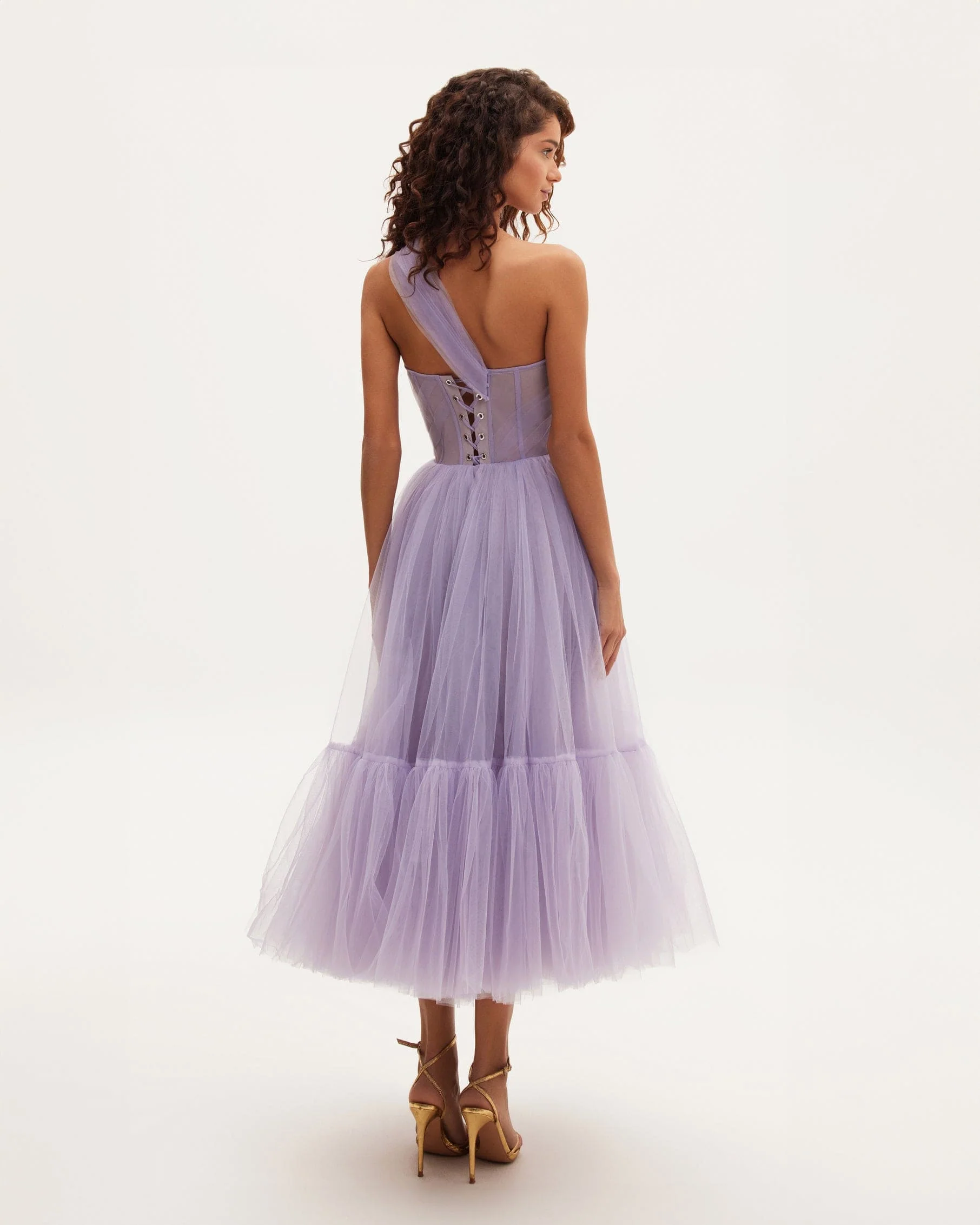 Lavender One-Shoulder Cocktail Tulle Dress - Image 3