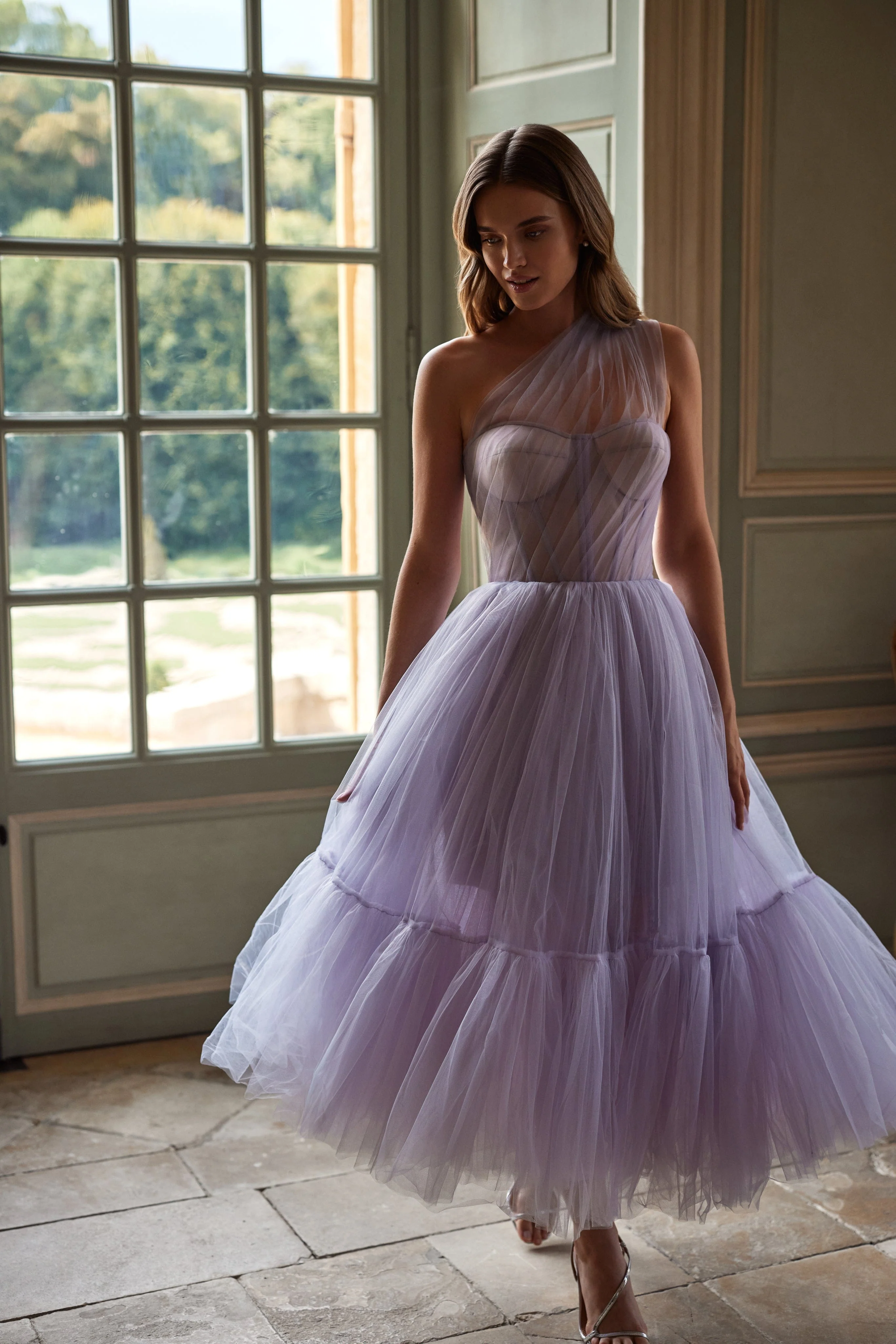 Lavender One-Shoulder Cocktail Tulle Dress - Image 8