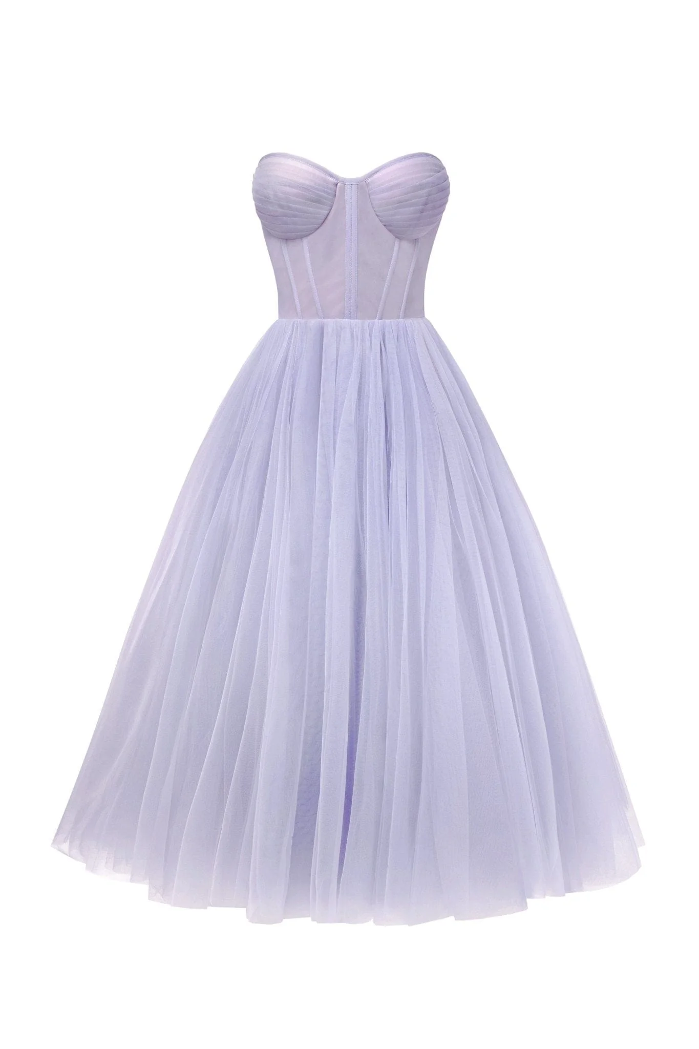 Lavender Strapless Puffy Midi Tulle Dress - Image 2