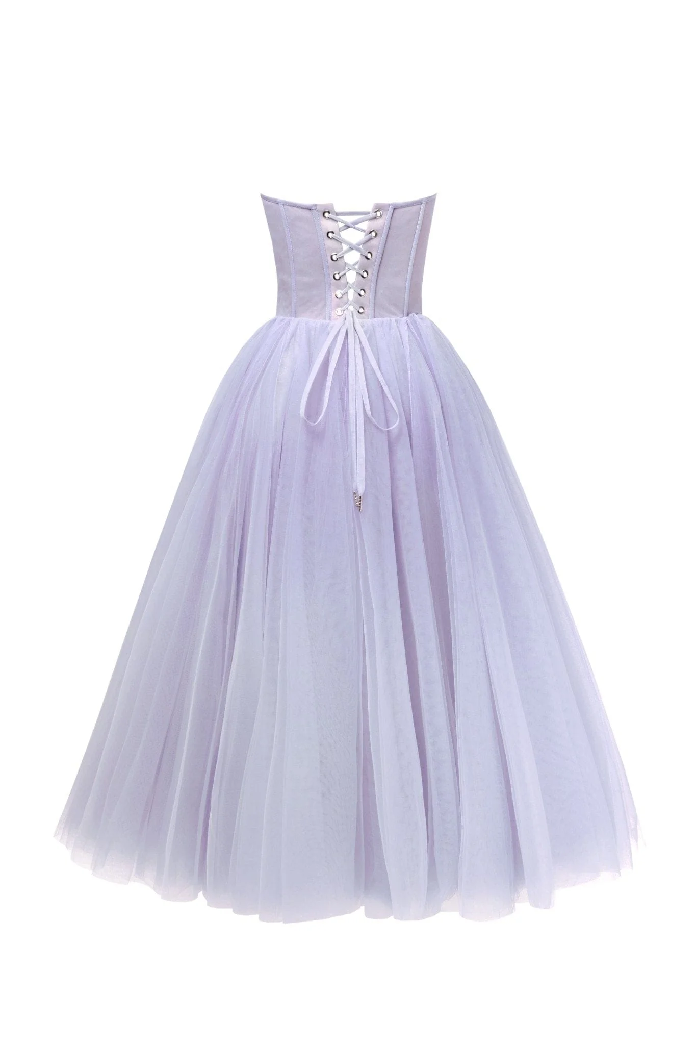 Lavender Strapless Puffy Midi Tulle Dress - Image 4
