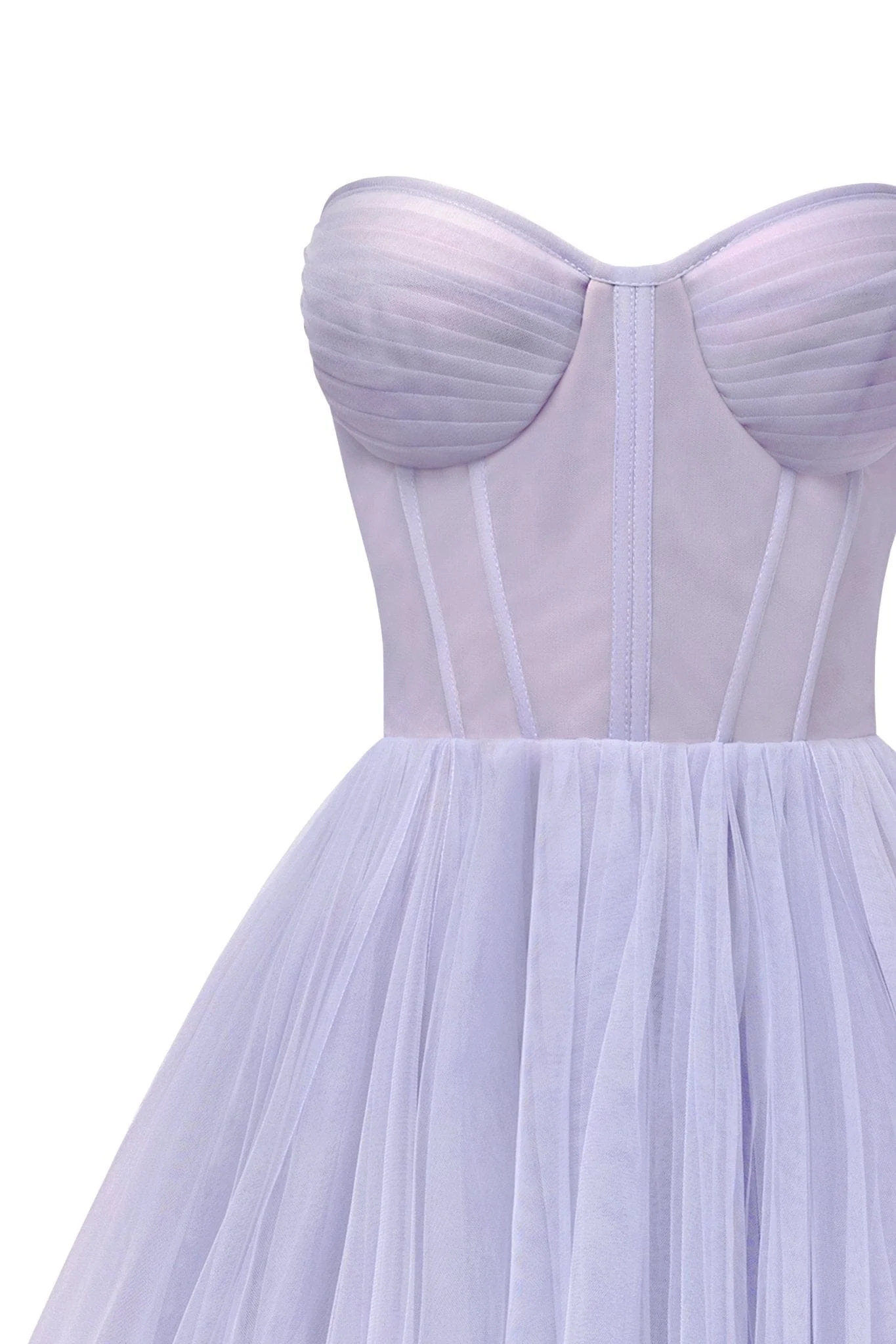 Lavender Strapless Puffy Midi Tulle Dress - Image 5
