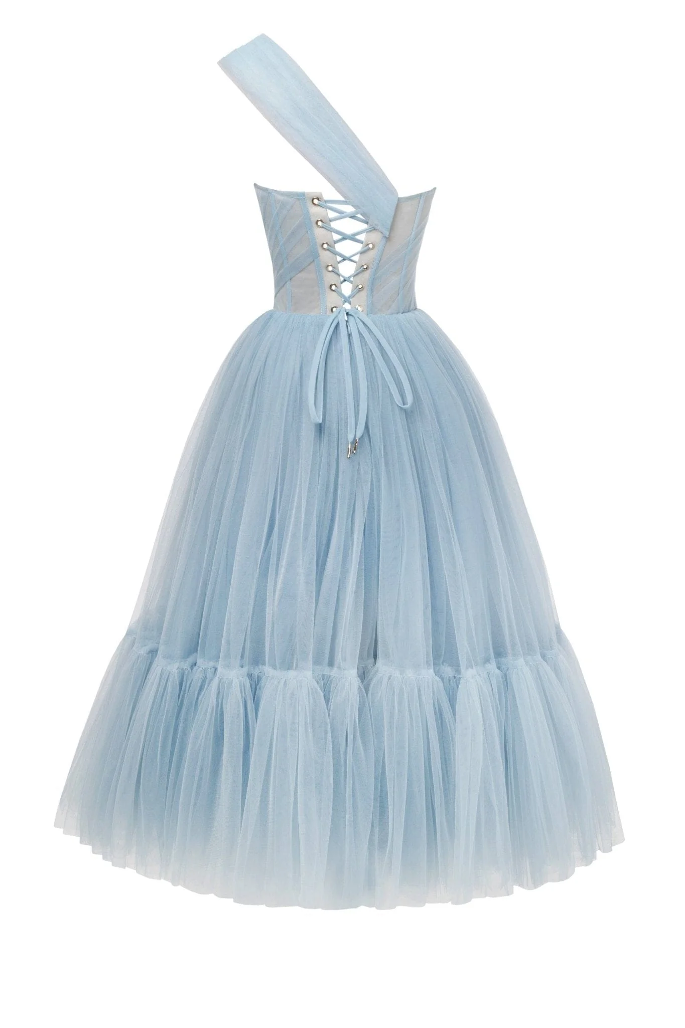 Light Blue One-Shoulder Cocktail Tulle Dress - Image 4
