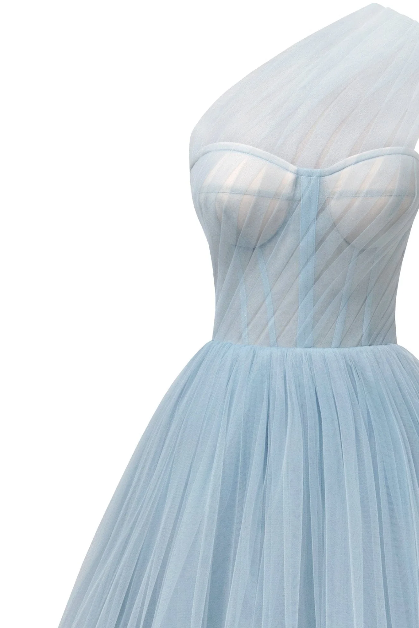 Light Blue One-Shoulder Cocktail Tulle Dress - Image 6