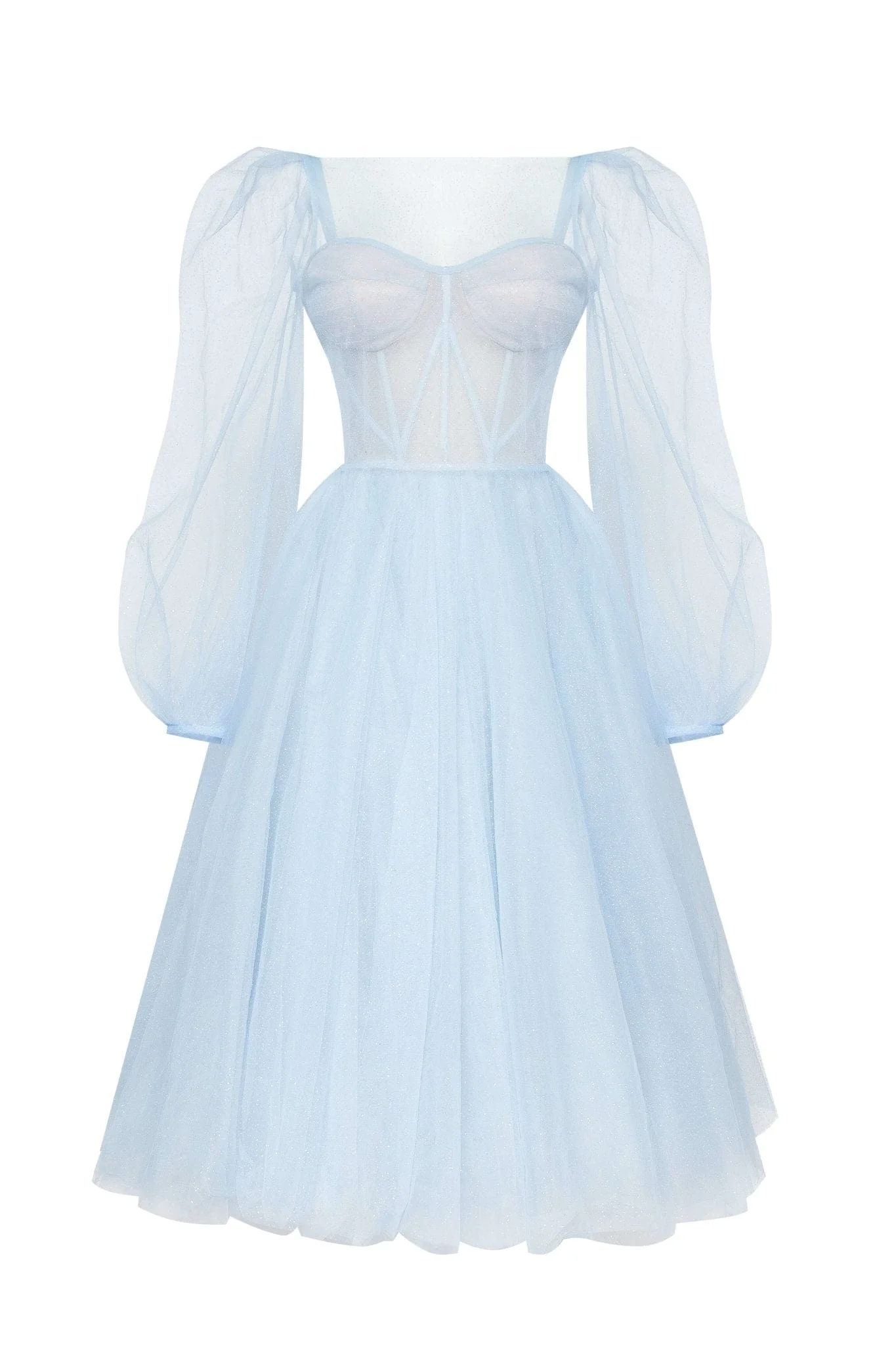 Light Blue Tie shoulder midi tulle dress - Image 2