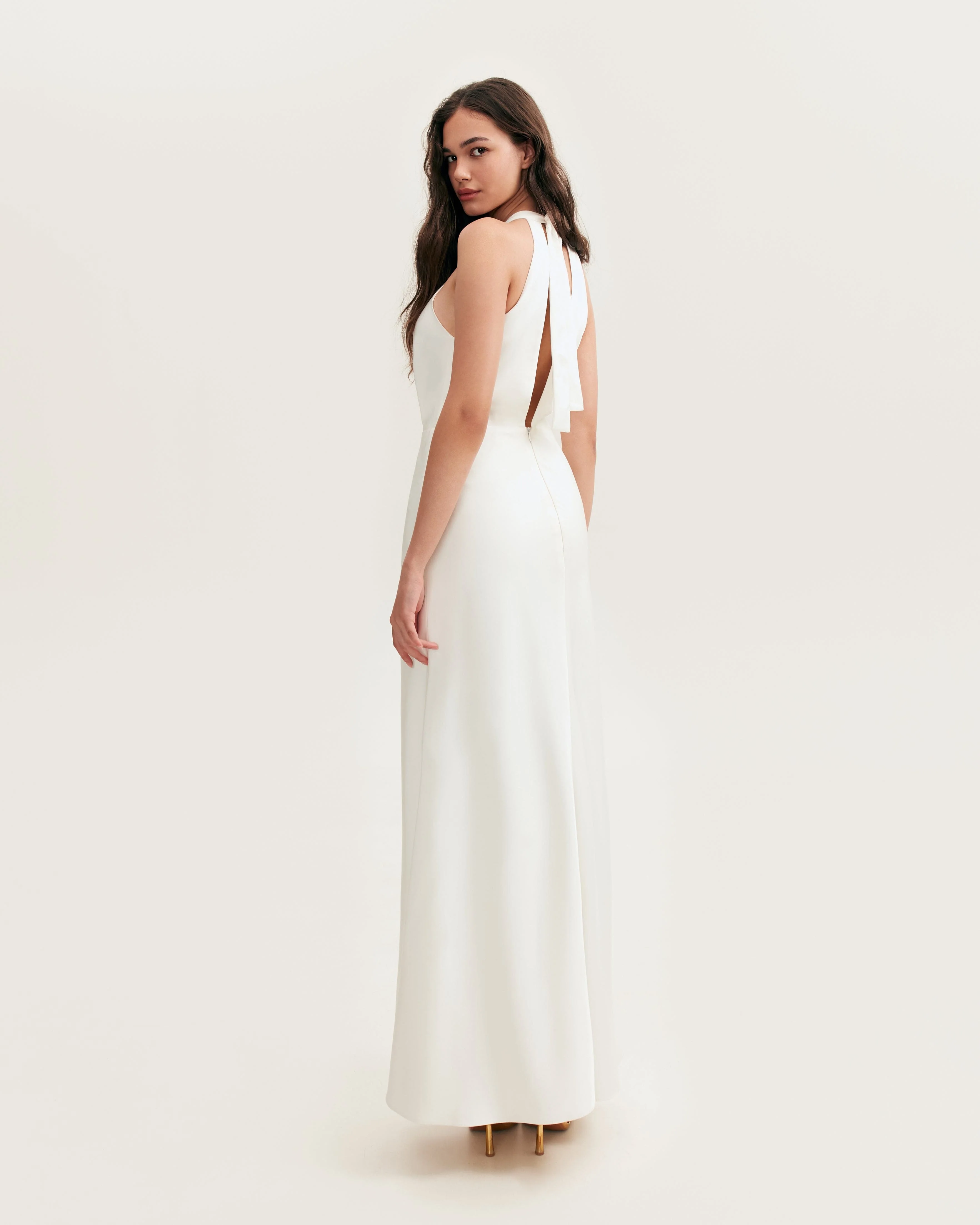 Lovely white halterneck satin maxi dress, Xo Xo - Image 3