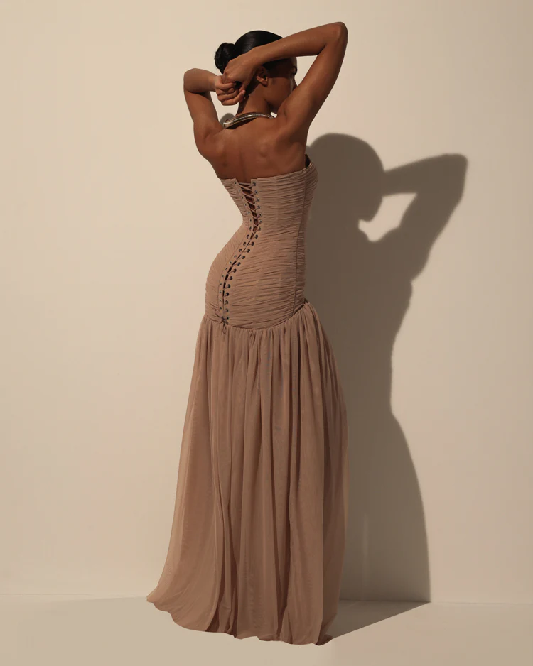 Maxi Dress in Italian Mesh with Corset Bodice - Image 3