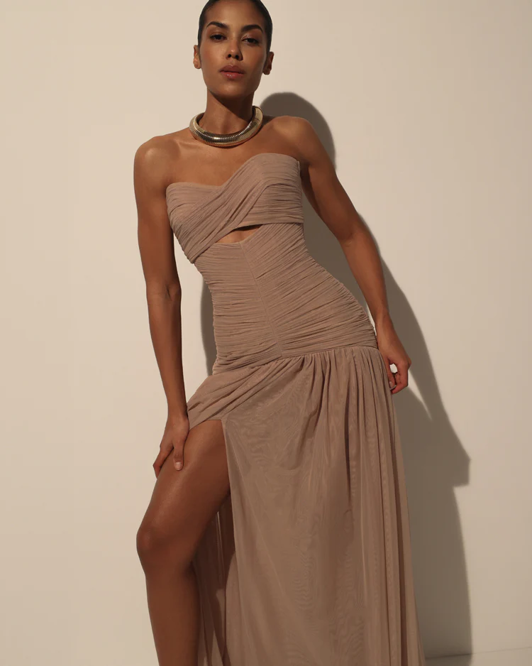 Maxi Dress in Italian Mesh with Corset Bodice - Image 5