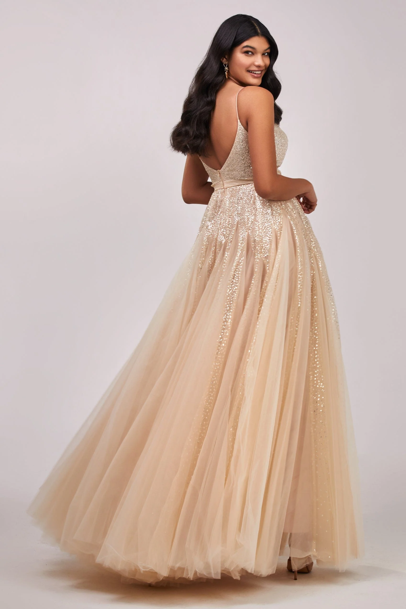 Melon Fitted maxi tulle dress sprinkled with glitter - Image 3
