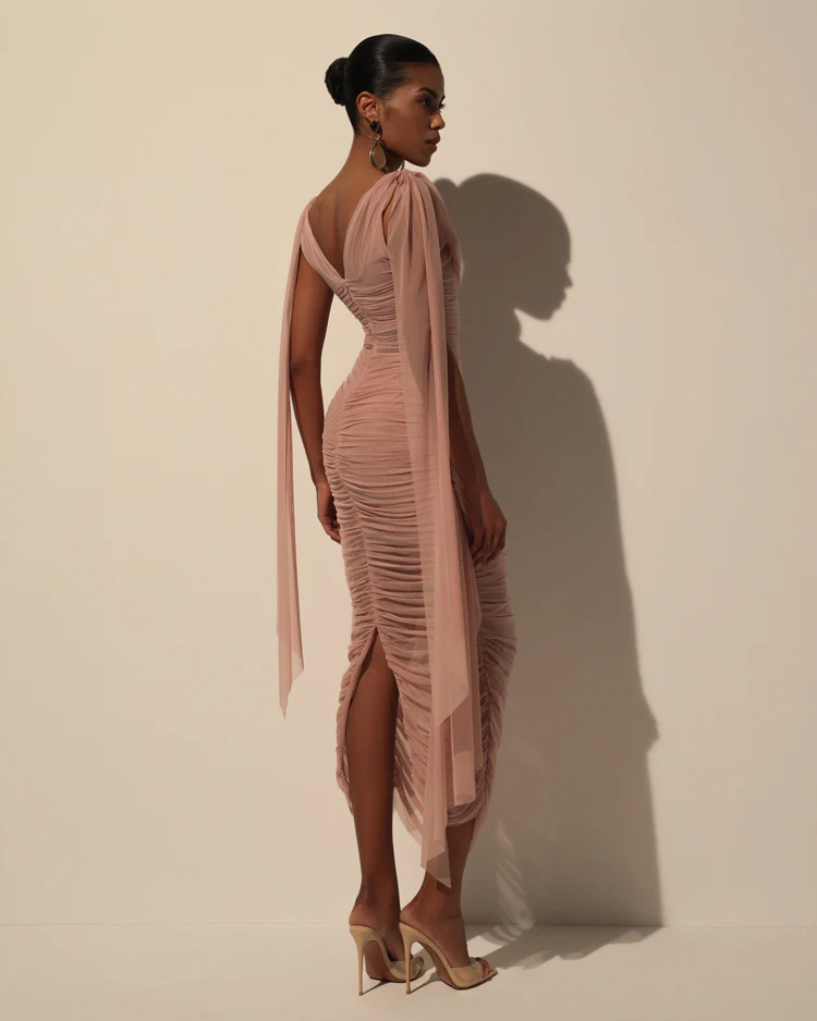 Midi Dress in Italian Mesh with Draping - Image 3