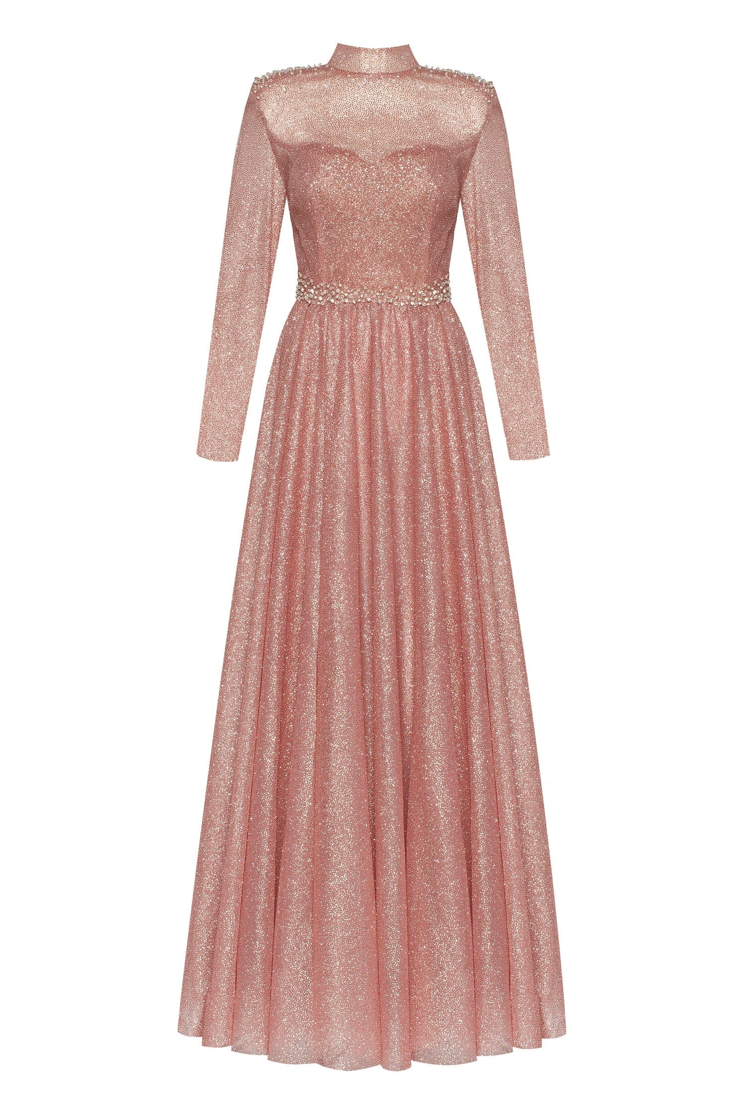 Misty Rose Long-sleeve maxi dress decorated with shiny rhinestones - Image 2