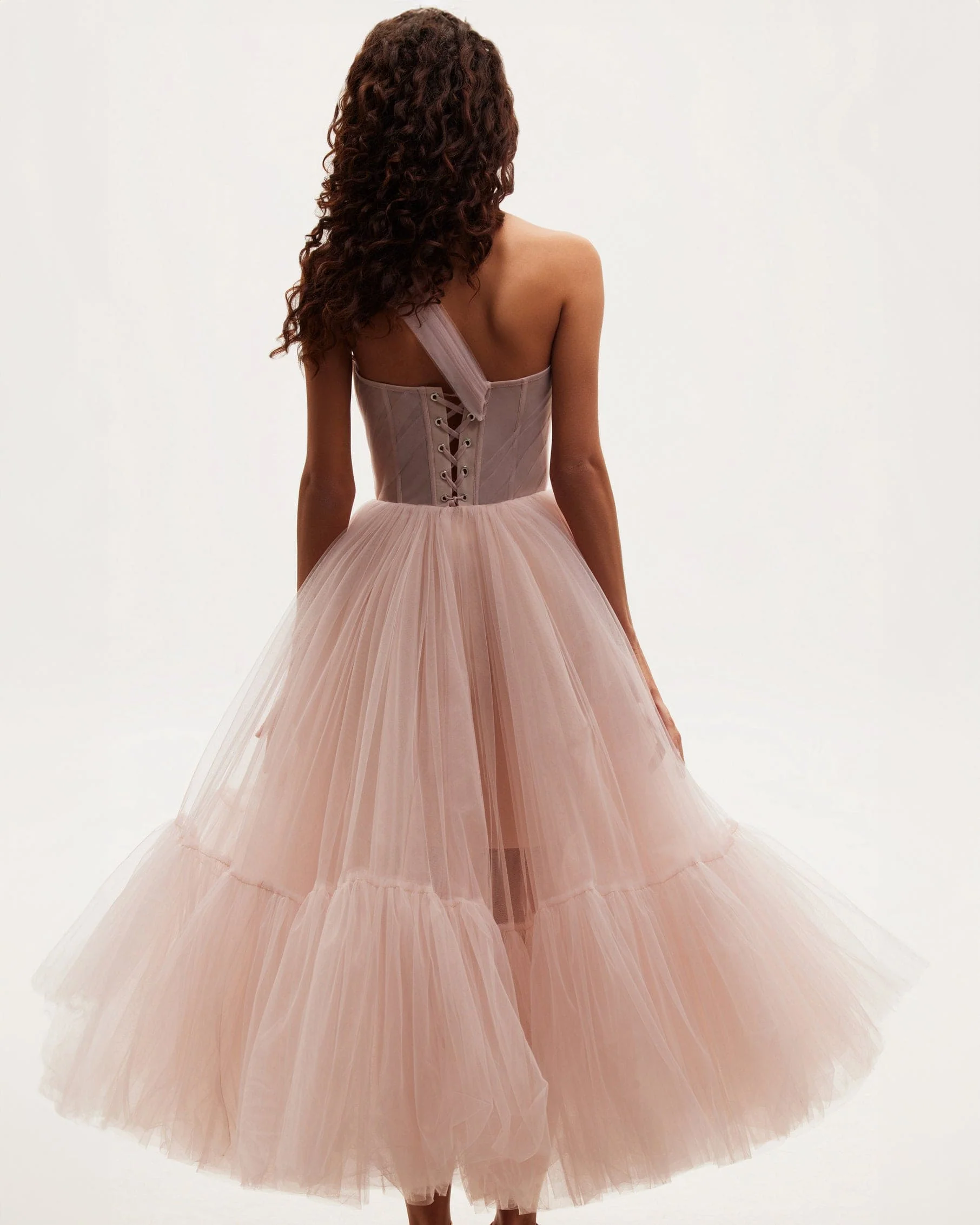 Misty Rose One-Shoulder Cocktail Tulle Dress - Image 3