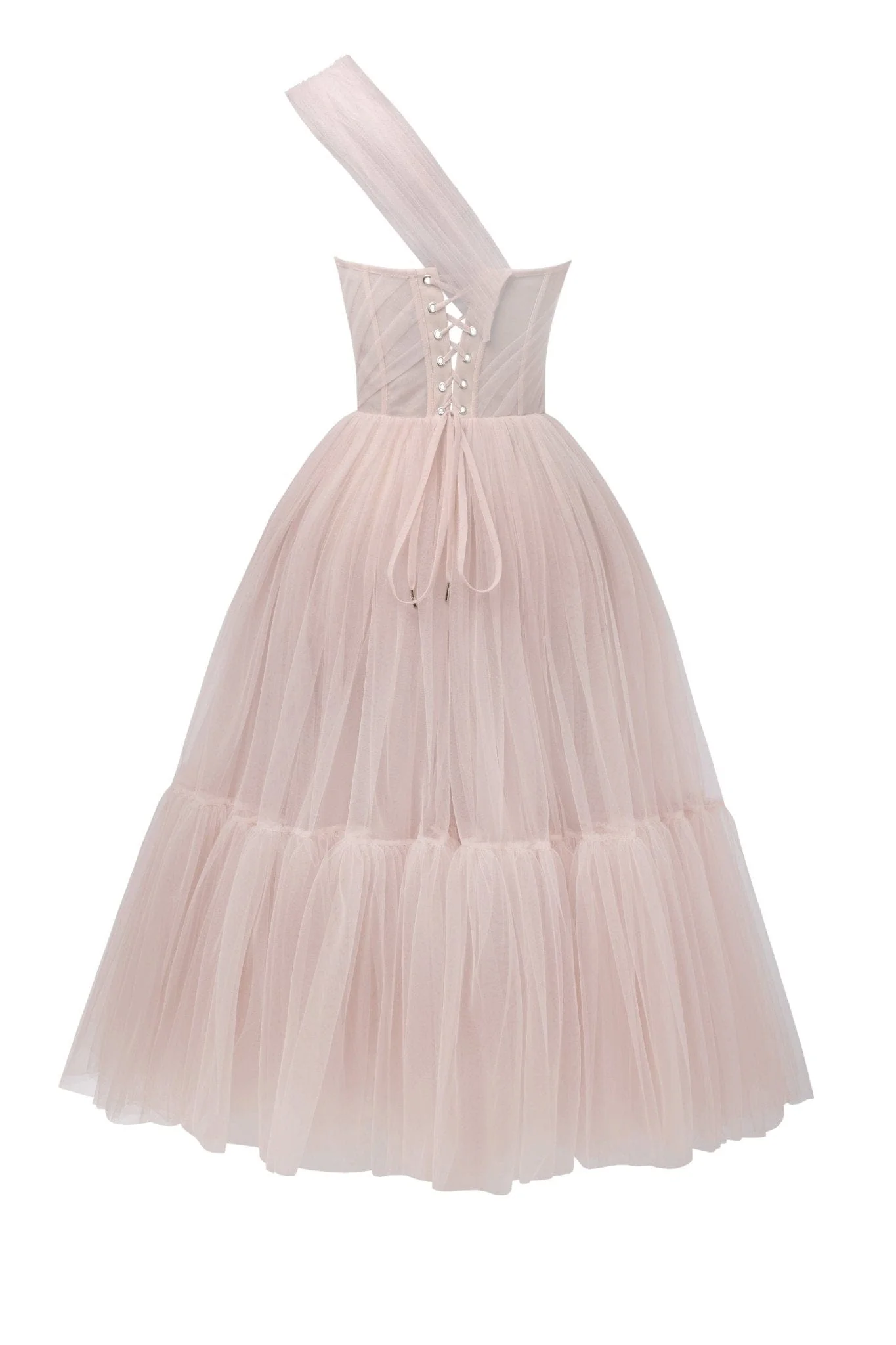 Misty Rose One-Shoulder Cocktail Tulle Dress - Image 4