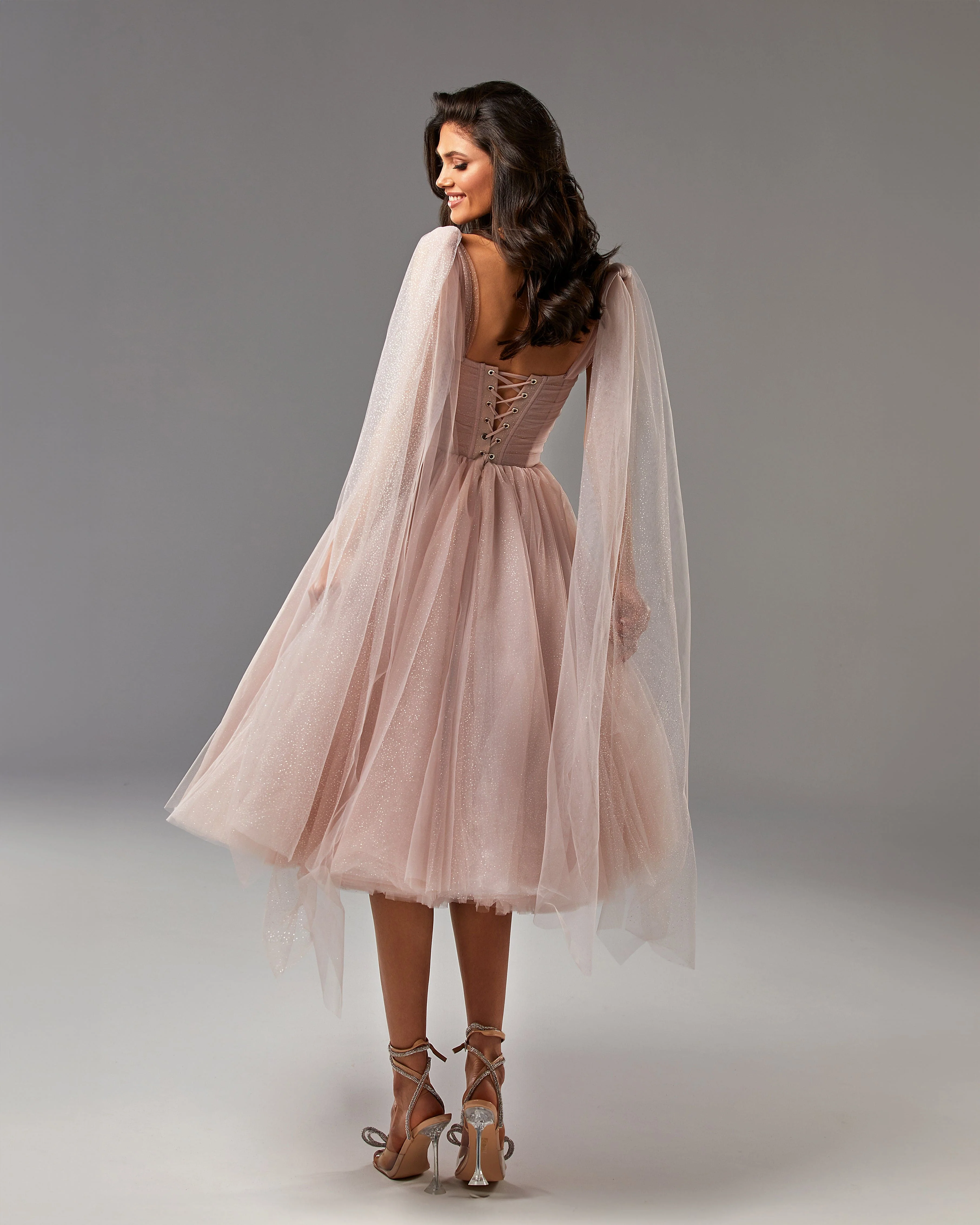 Misty Rose Sparkly off-the-shoulder tulle dress - Image 3