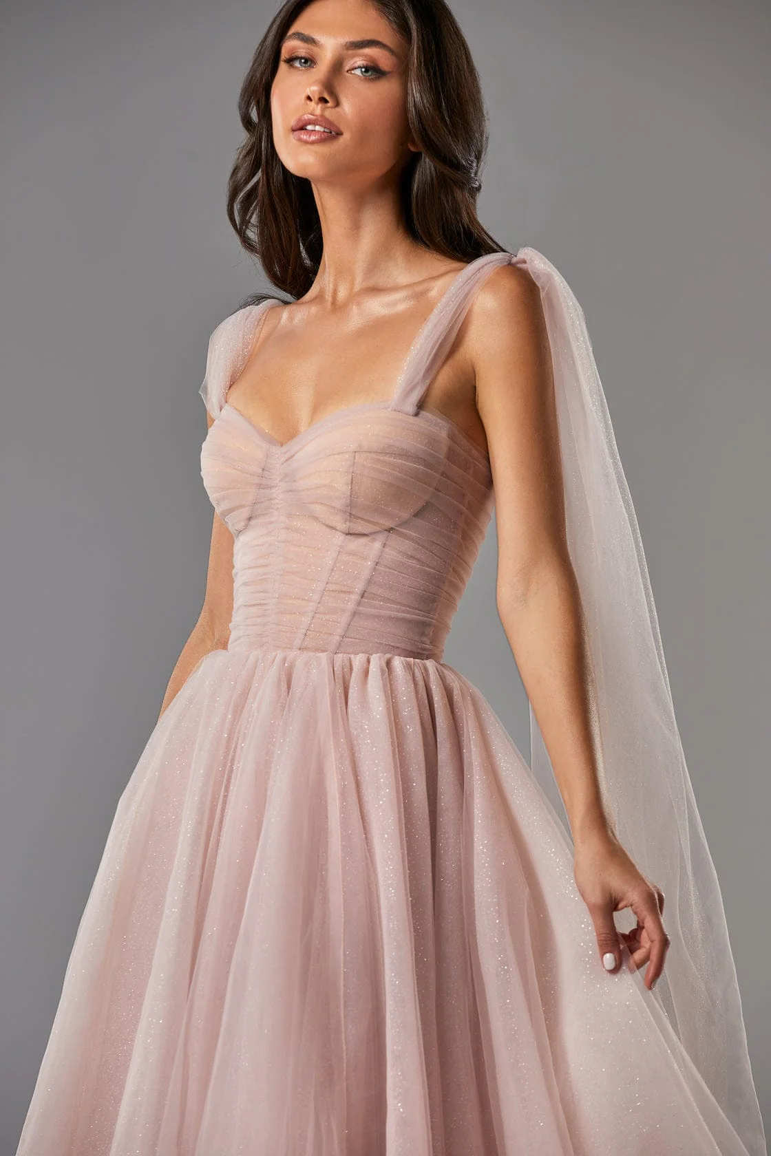 Misty Rose Sparkly off-the-shoulder tulle dress - Image 5