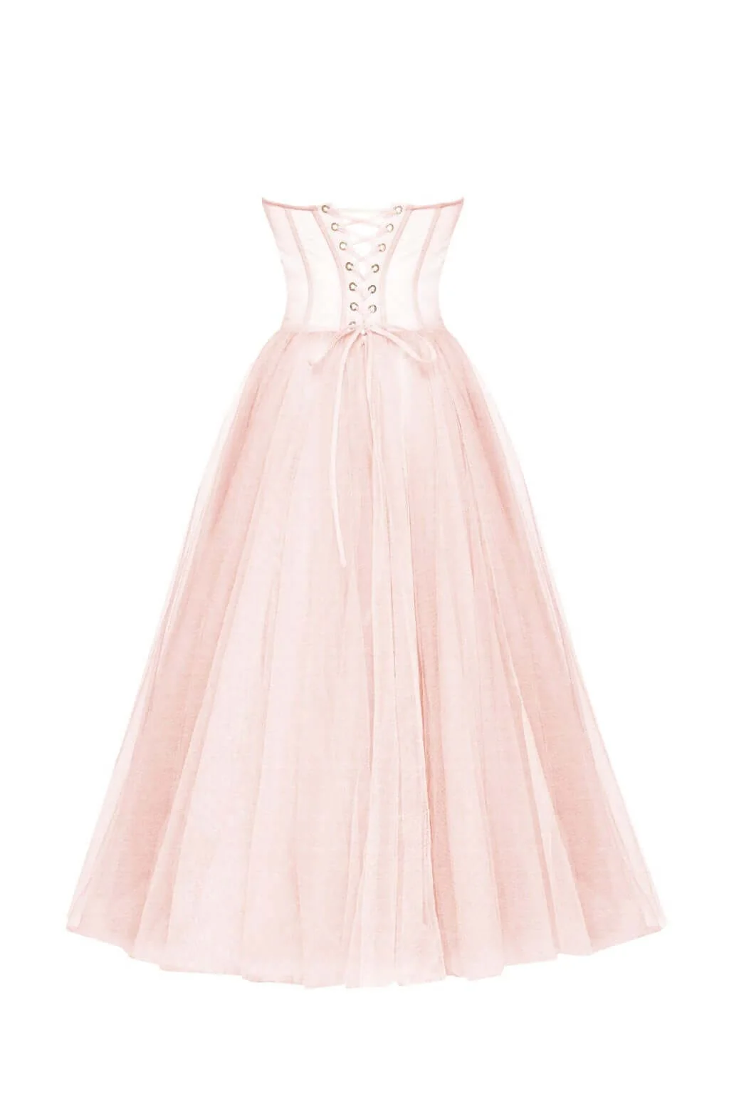Misty Rose Strapless Puffy Midi Tulle Dress - Image 4