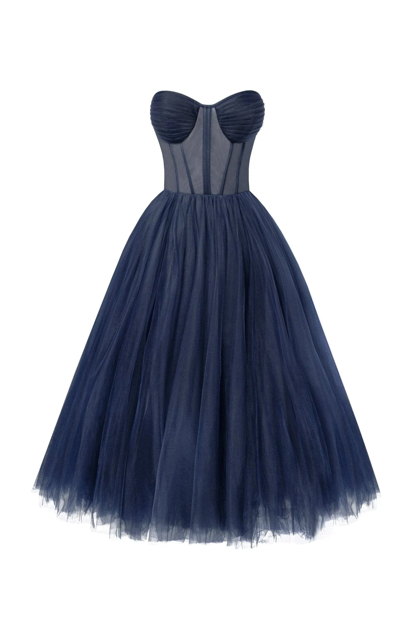 Navy Strapless Puffy Midi Tulle Dress - Image 2