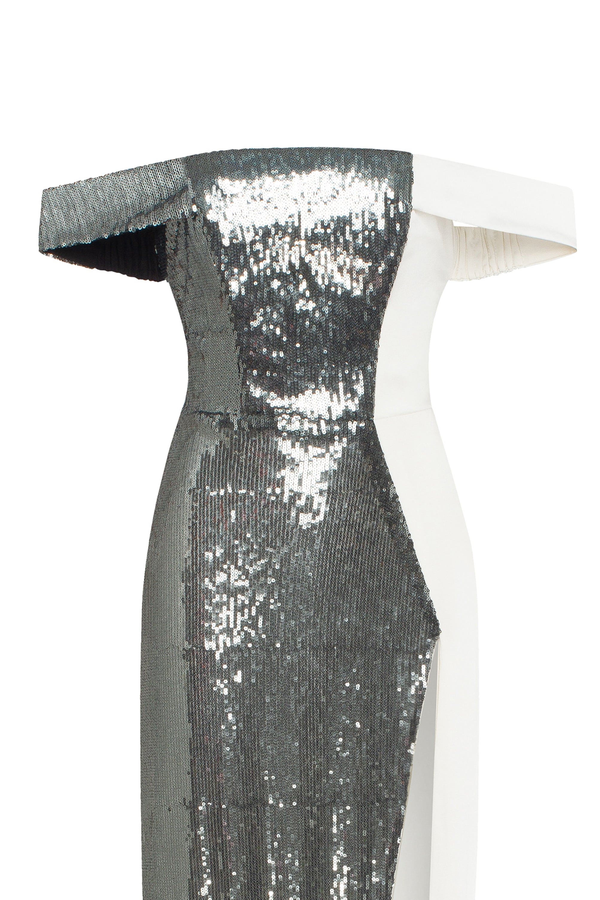 Noteworthy white satin maxi gown covered in silver sequins, Xo Xo - Image 6