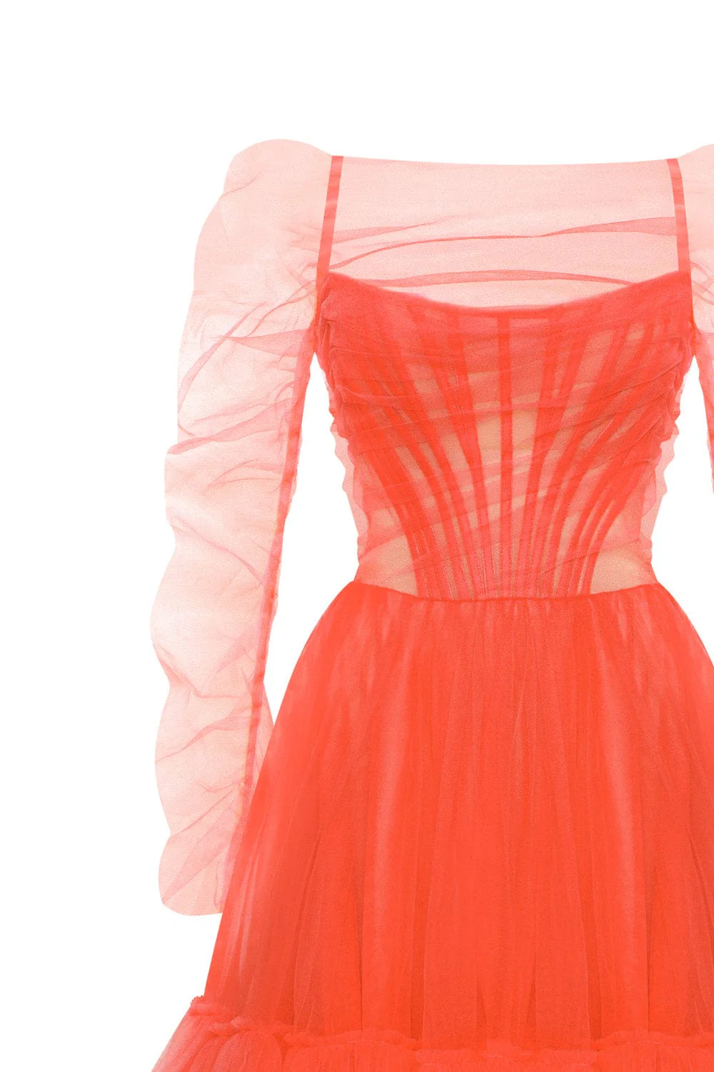 Passion Strapless Tulle mini dress in red coral color - Image 11