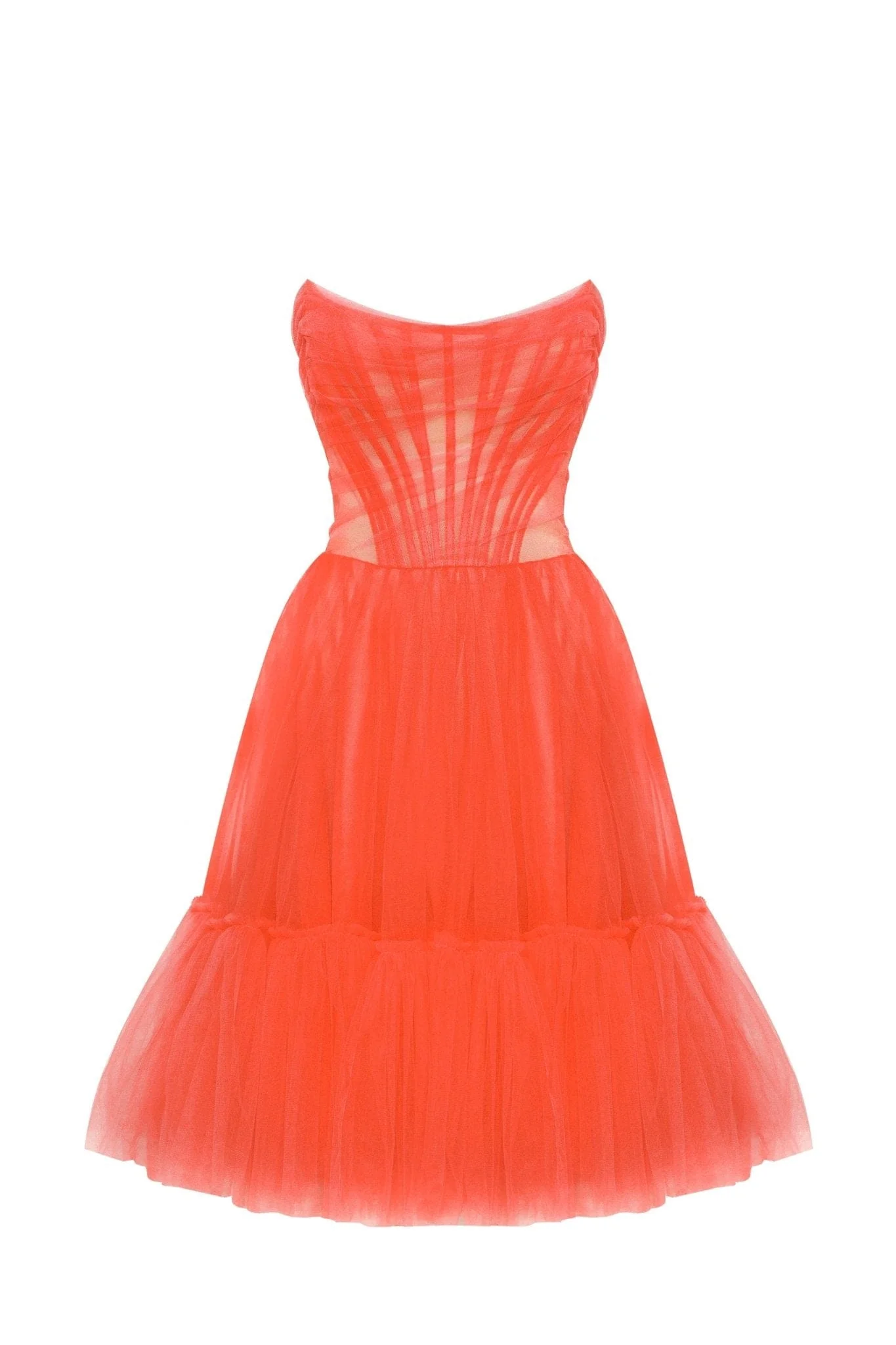 Passion Strapless Tulle mini dress in red coral color - Image 5