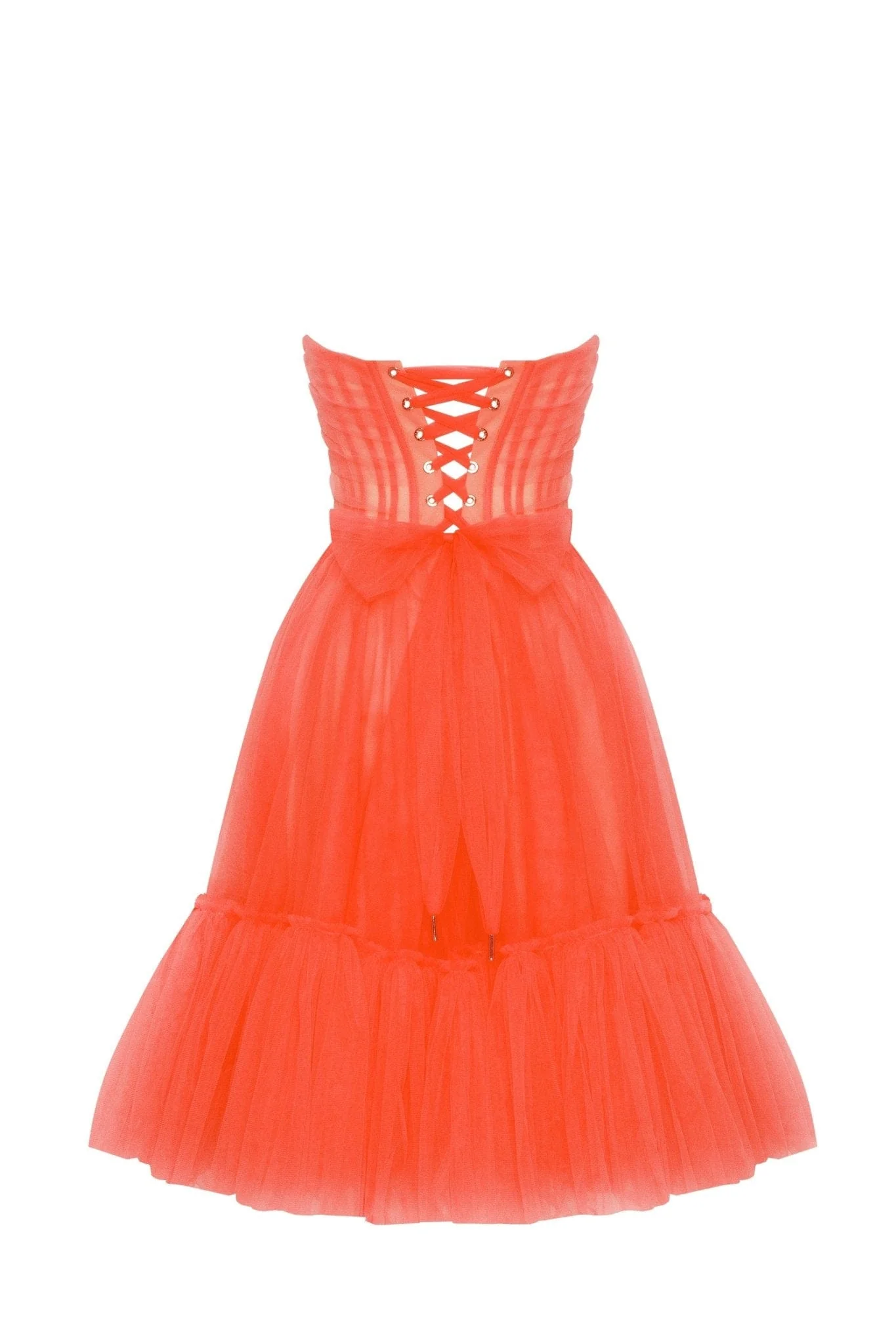 Passion Strapless Tulle mini dress in red coral color - Image 6