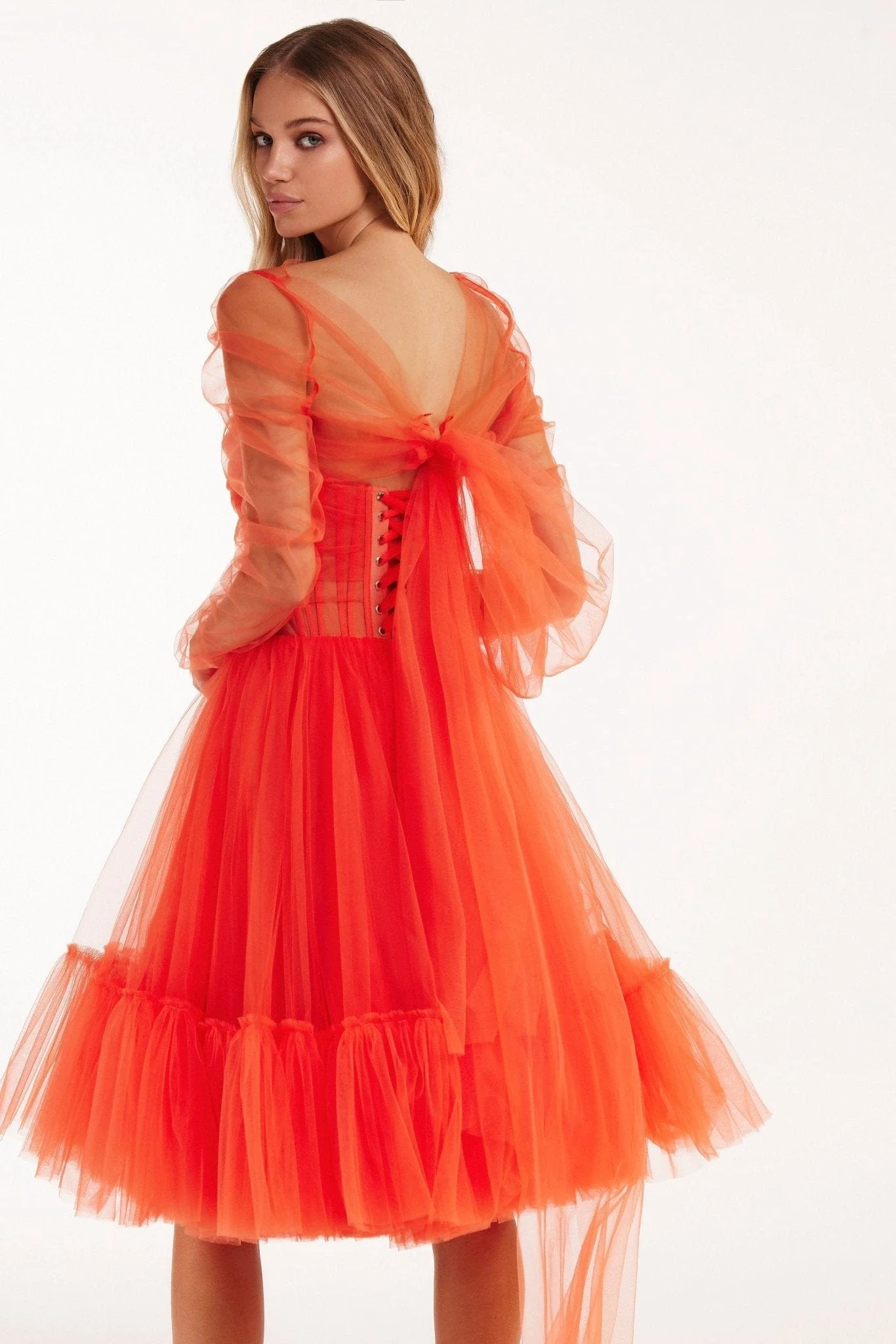 Passion Strapless Tulle mini dress in red coral color - Image 8