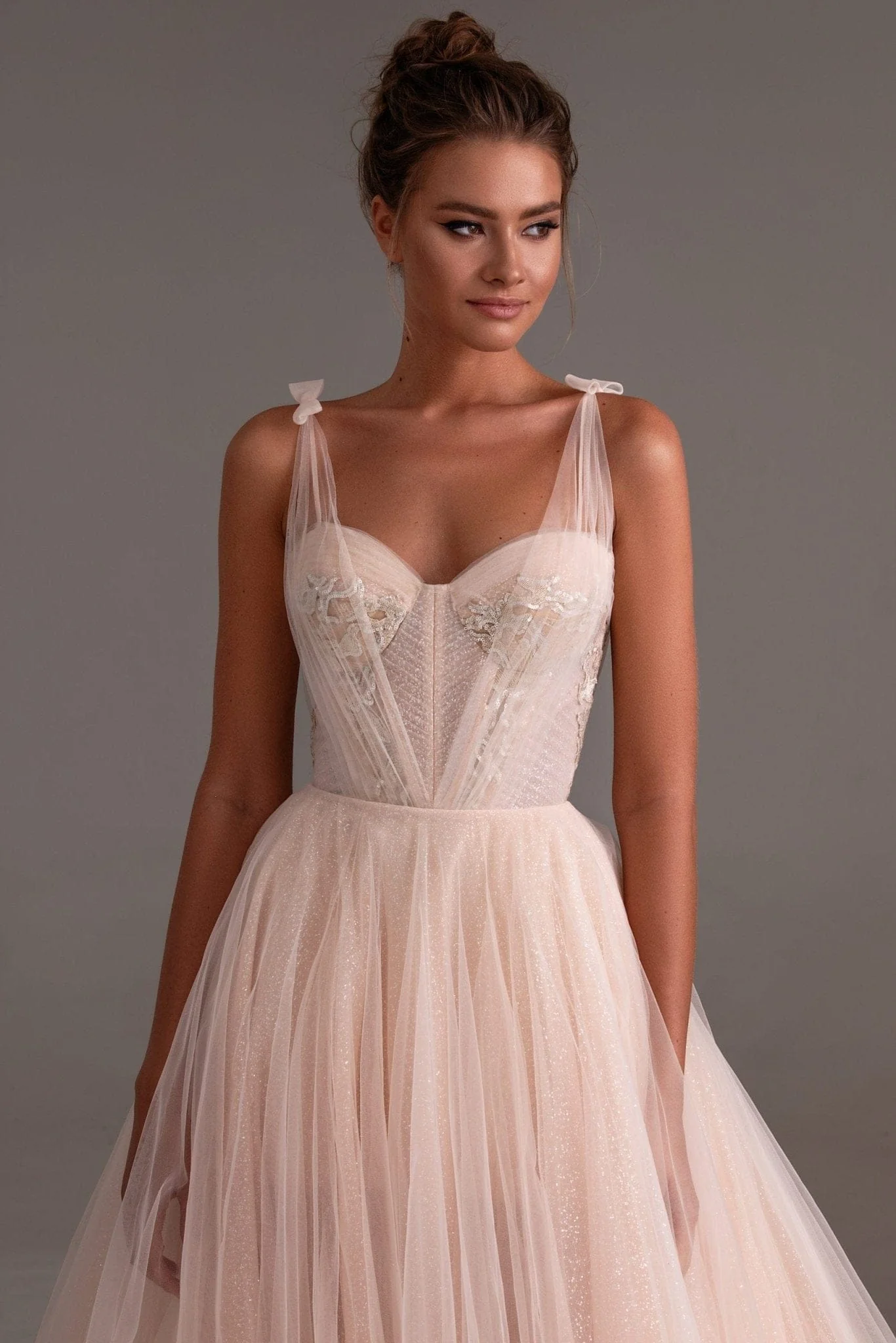 Peach Multi-Layered Tulle Gown - Image 3