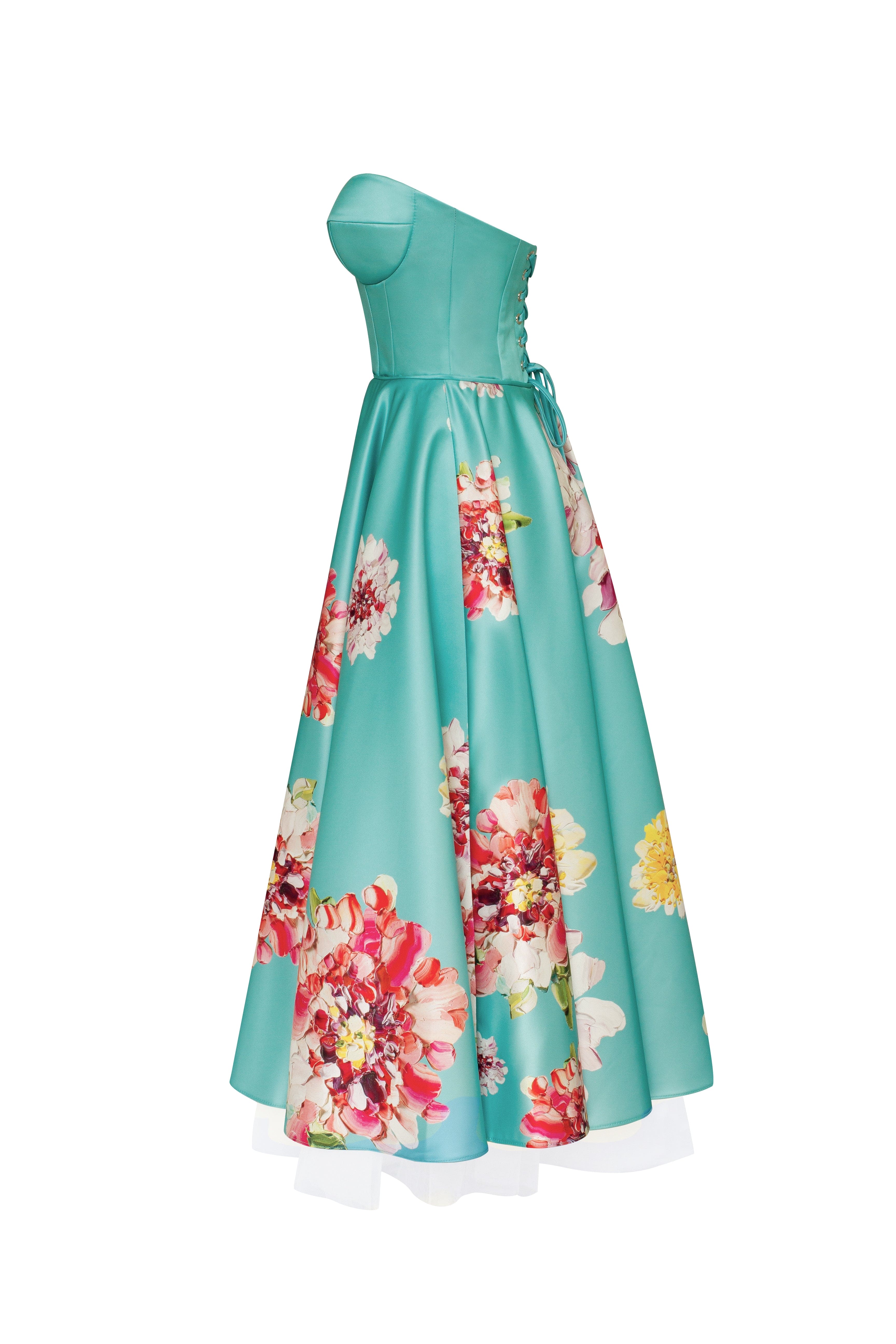 Playful aquamarine floral midi dress with bow, Glow-Up - Image 11