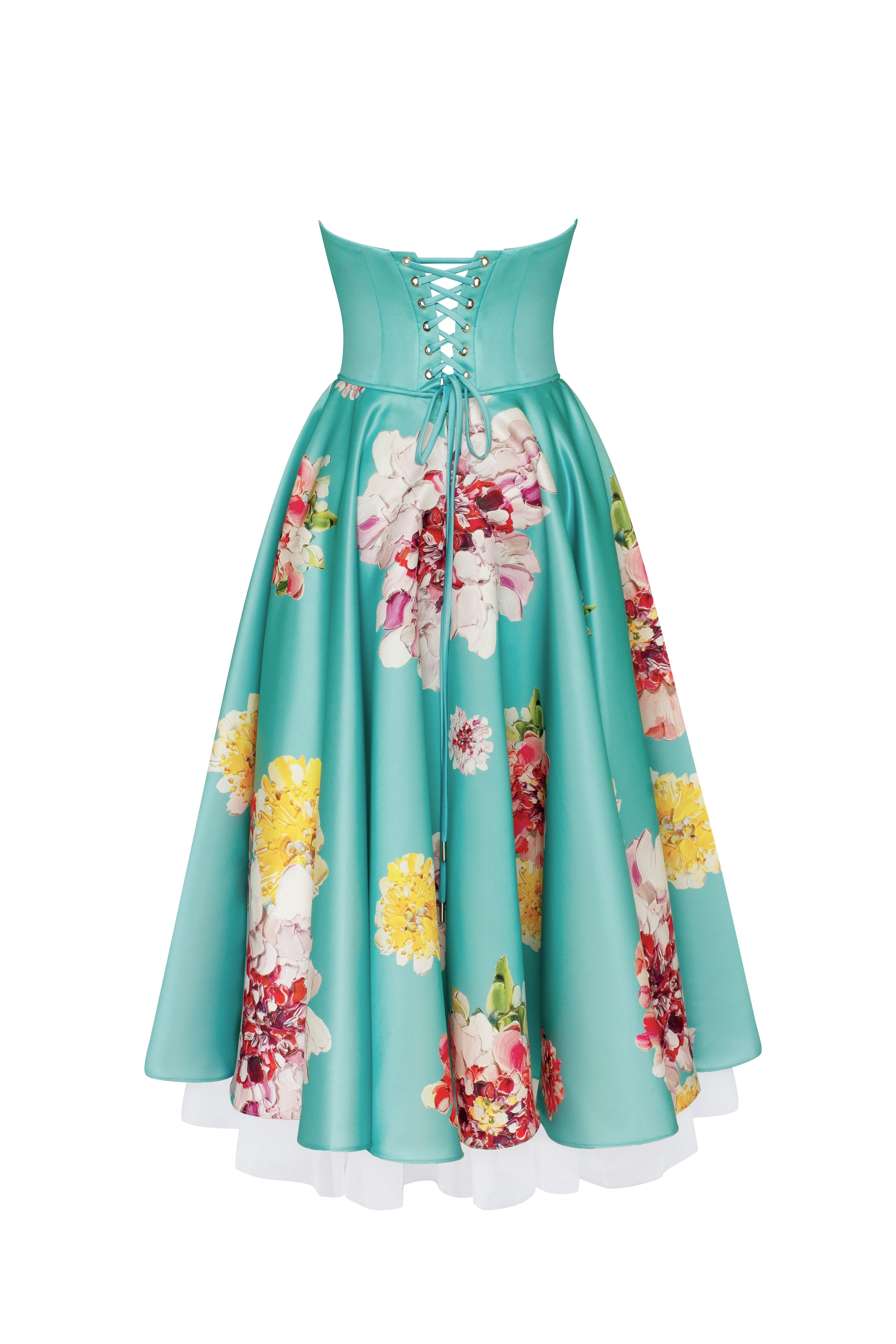 Playful aquamarine floral midi dress with bow, Glow-Up - Image 12